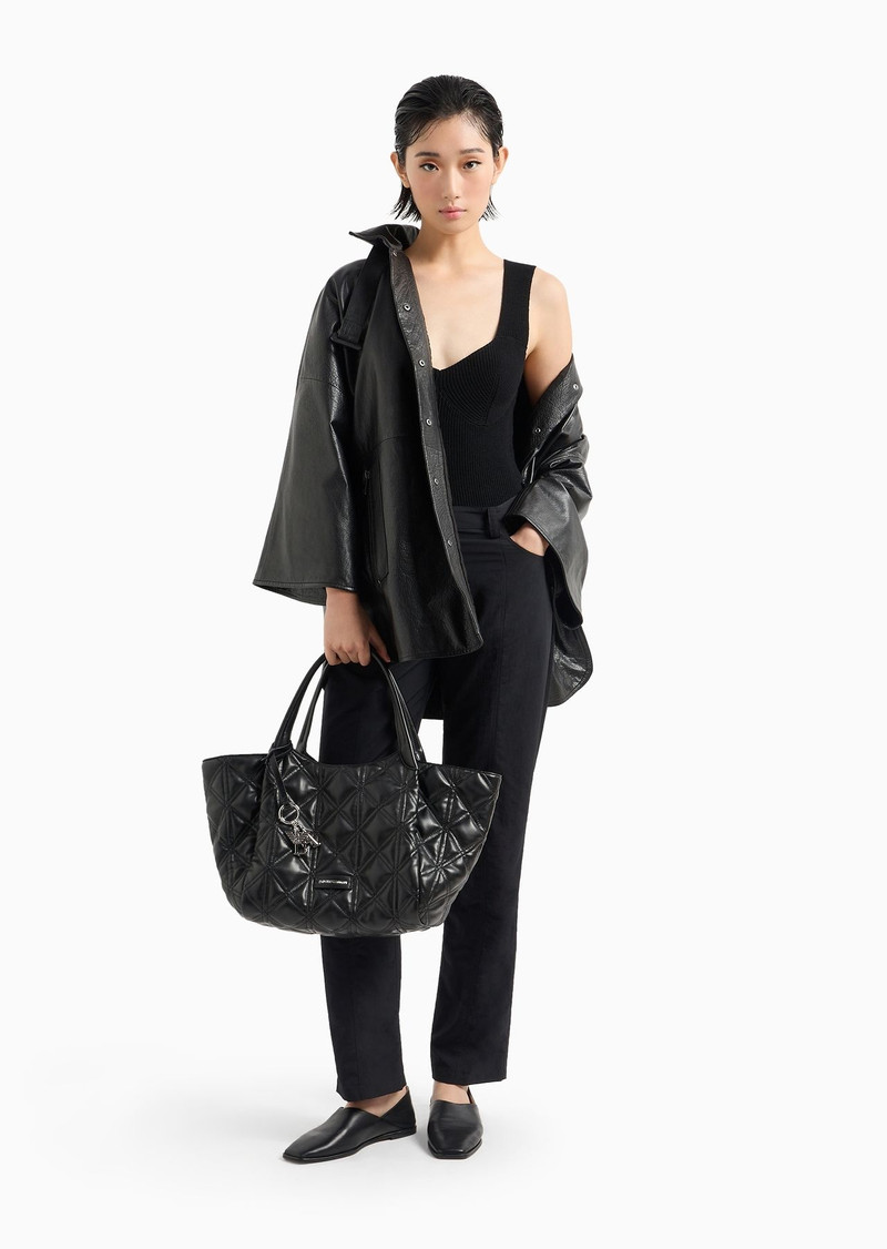 EMPORIO ARMANI Corn-on-the-cob stitch knit top with contoured neckline outlook