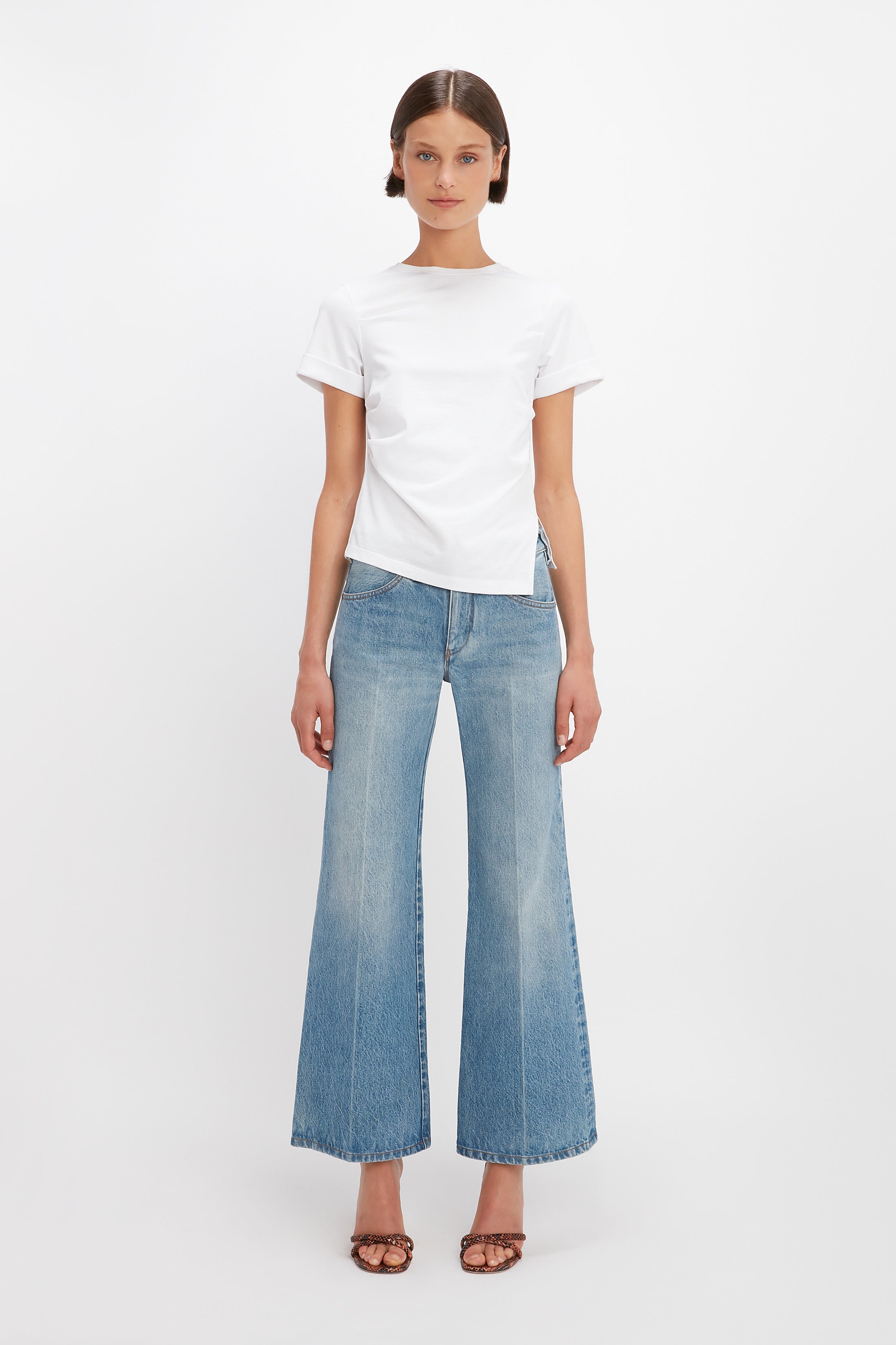 Drape Detail Cropped T-shirt in White - 2
