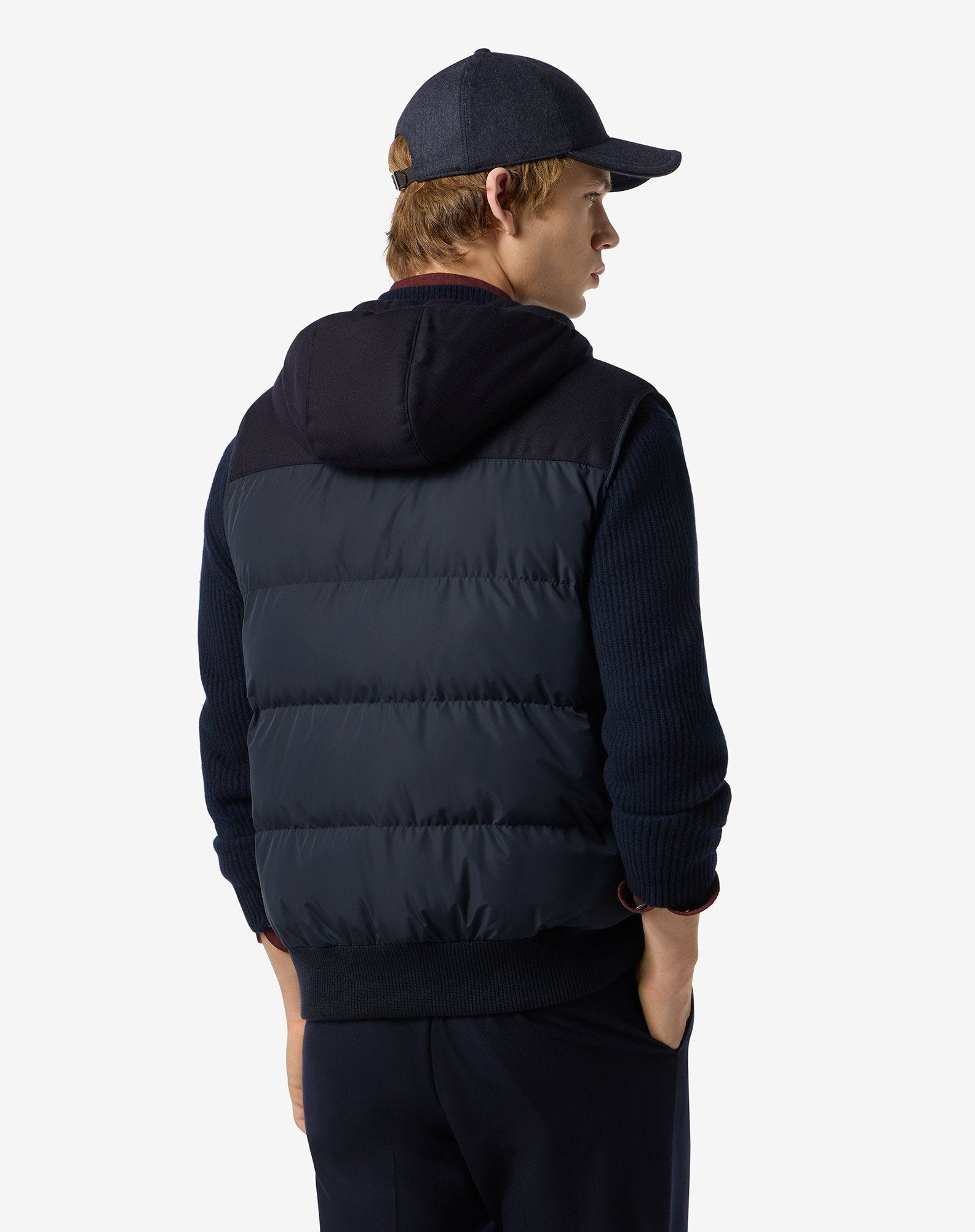 Blue technical cashmere gilet with hood - 3