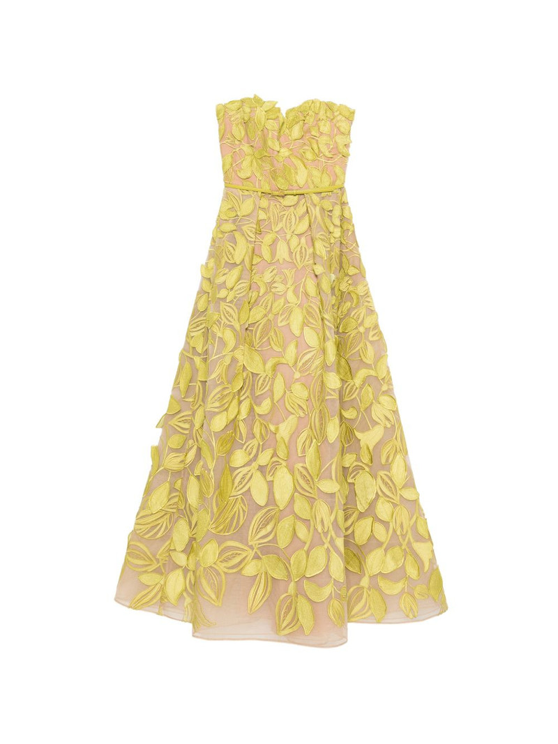 strapless leaf applique dress 1