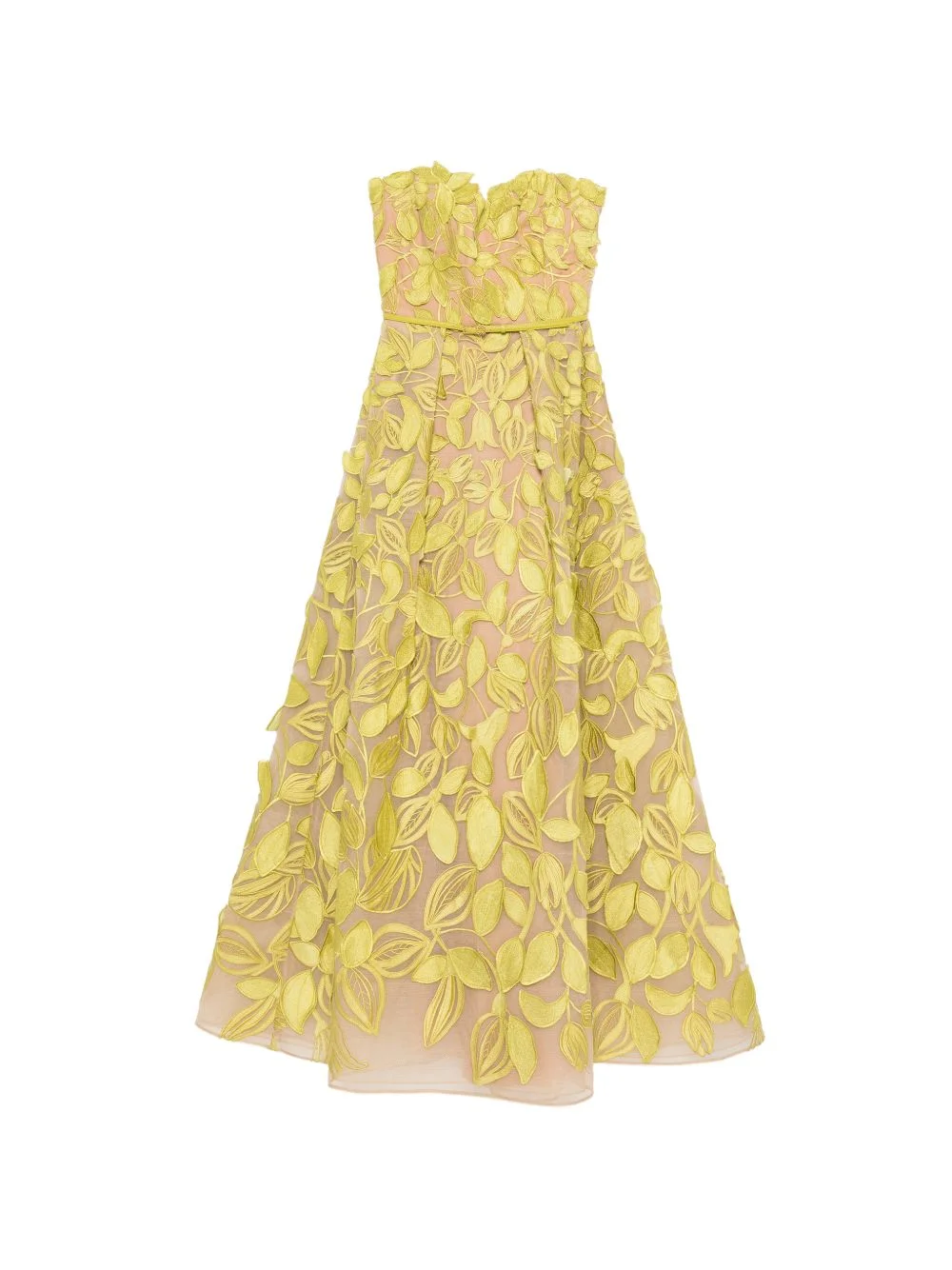 strapless leaf applique dress - 1