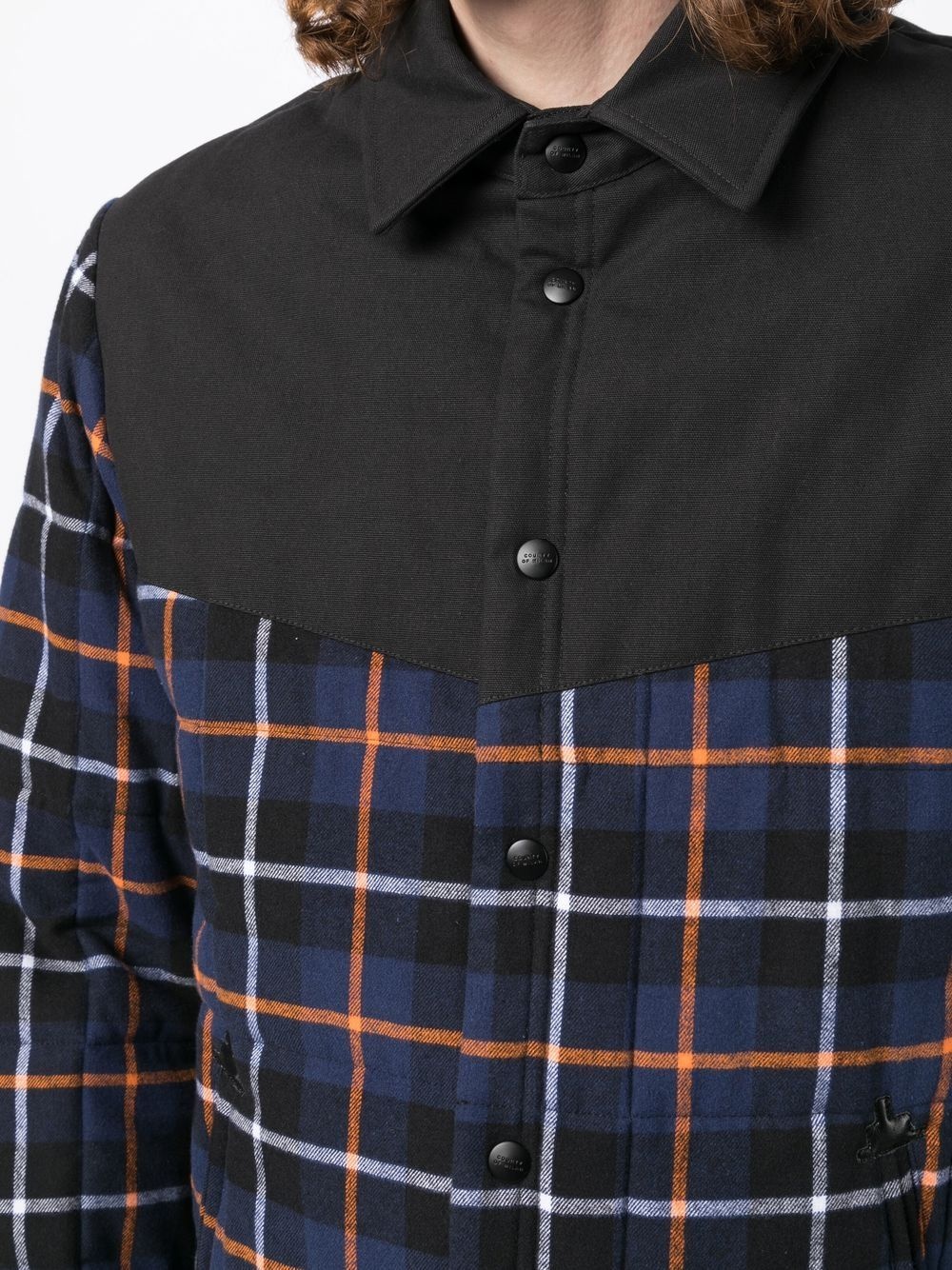 check-print padded shirt jacket - 10