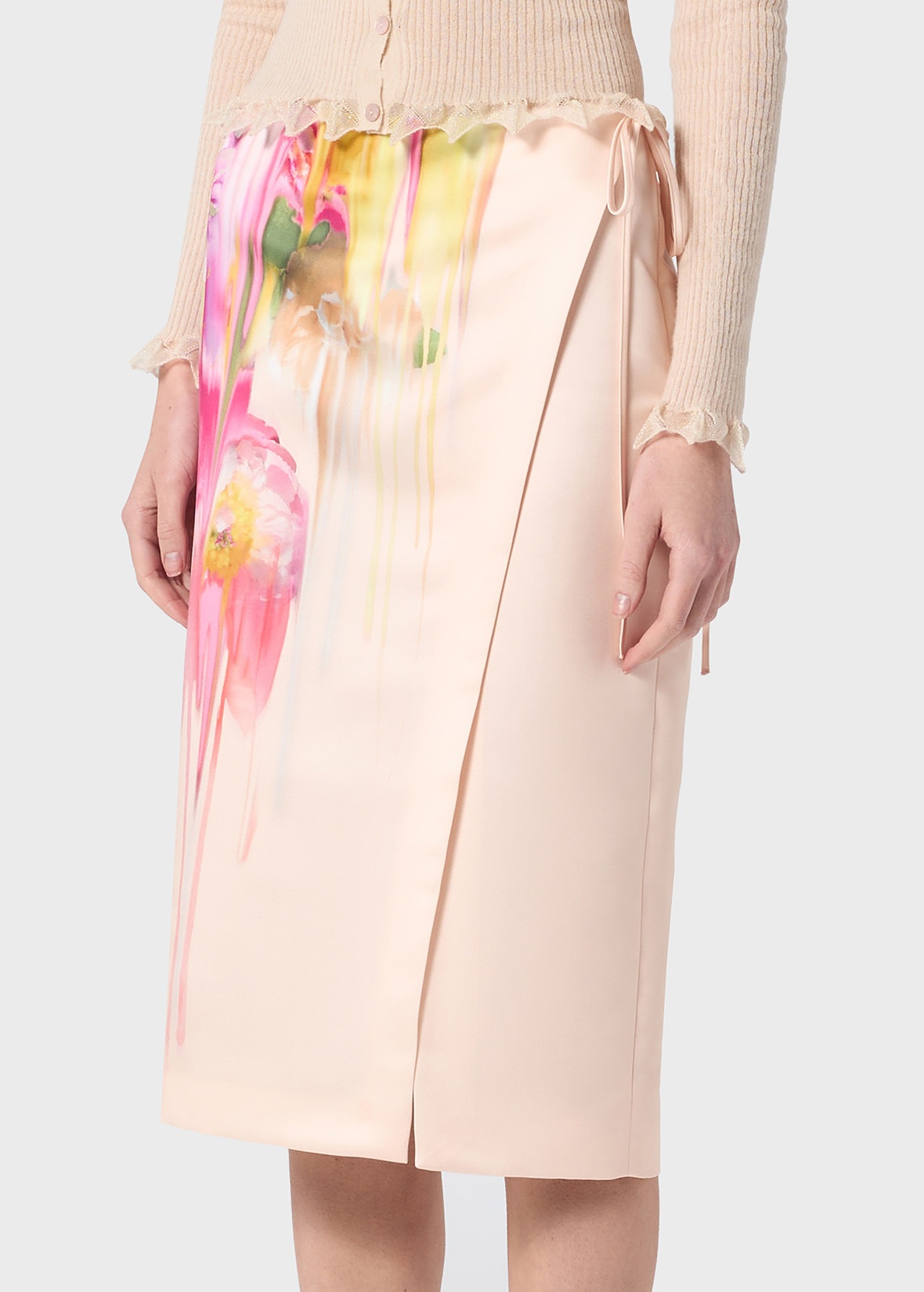 MIDI SKIRT IN DUCHESSE WITH LIQUID FLOWER PRINT - 5