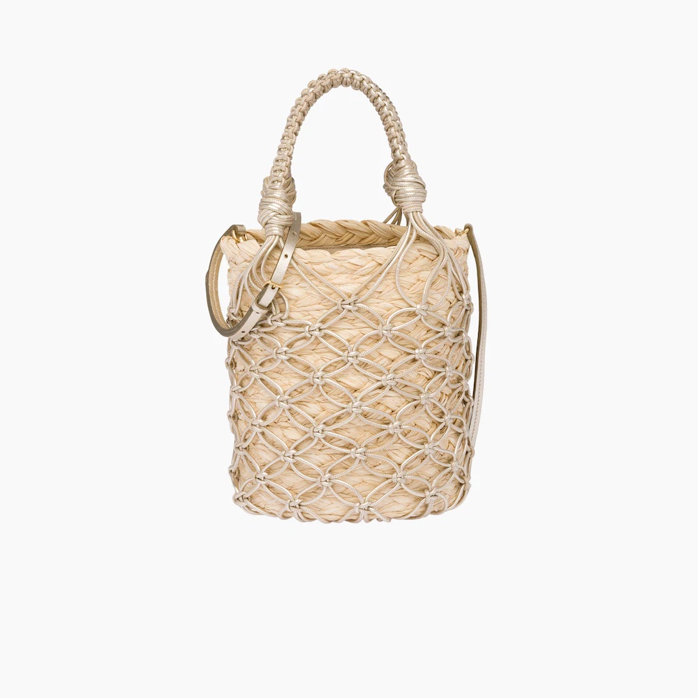 Leather mesh and straw bucket bag - 1