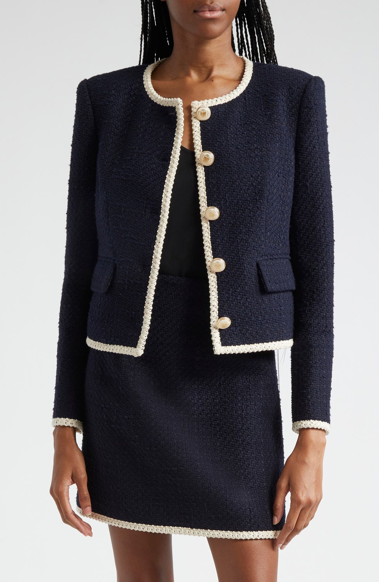 Veronica Beard Mabel Cotton Blend Tweed Jacket in Navy at Nordstrom - 1