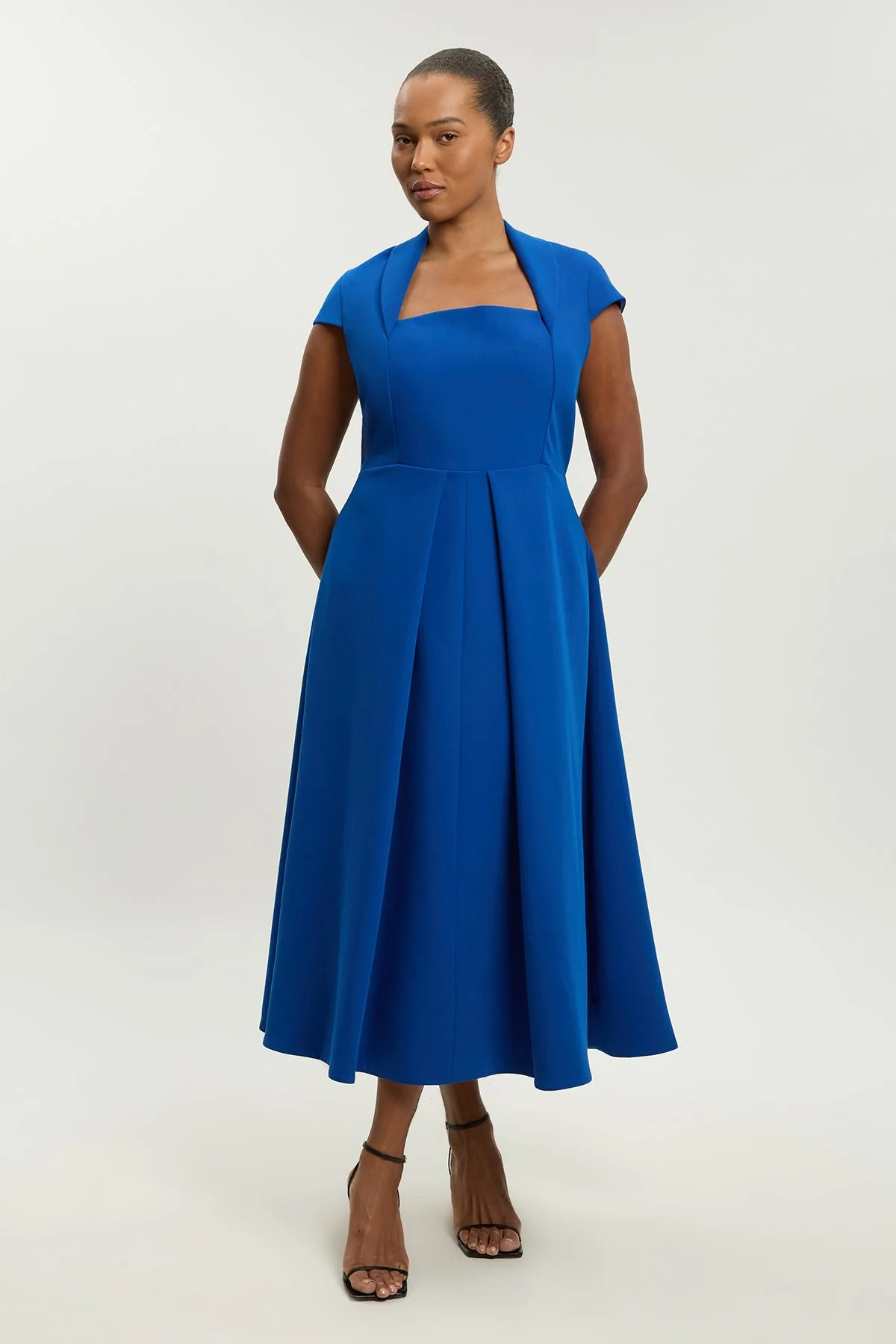 Plus Size Square Neck Tailored Full Skirted Maxi Dress - 1