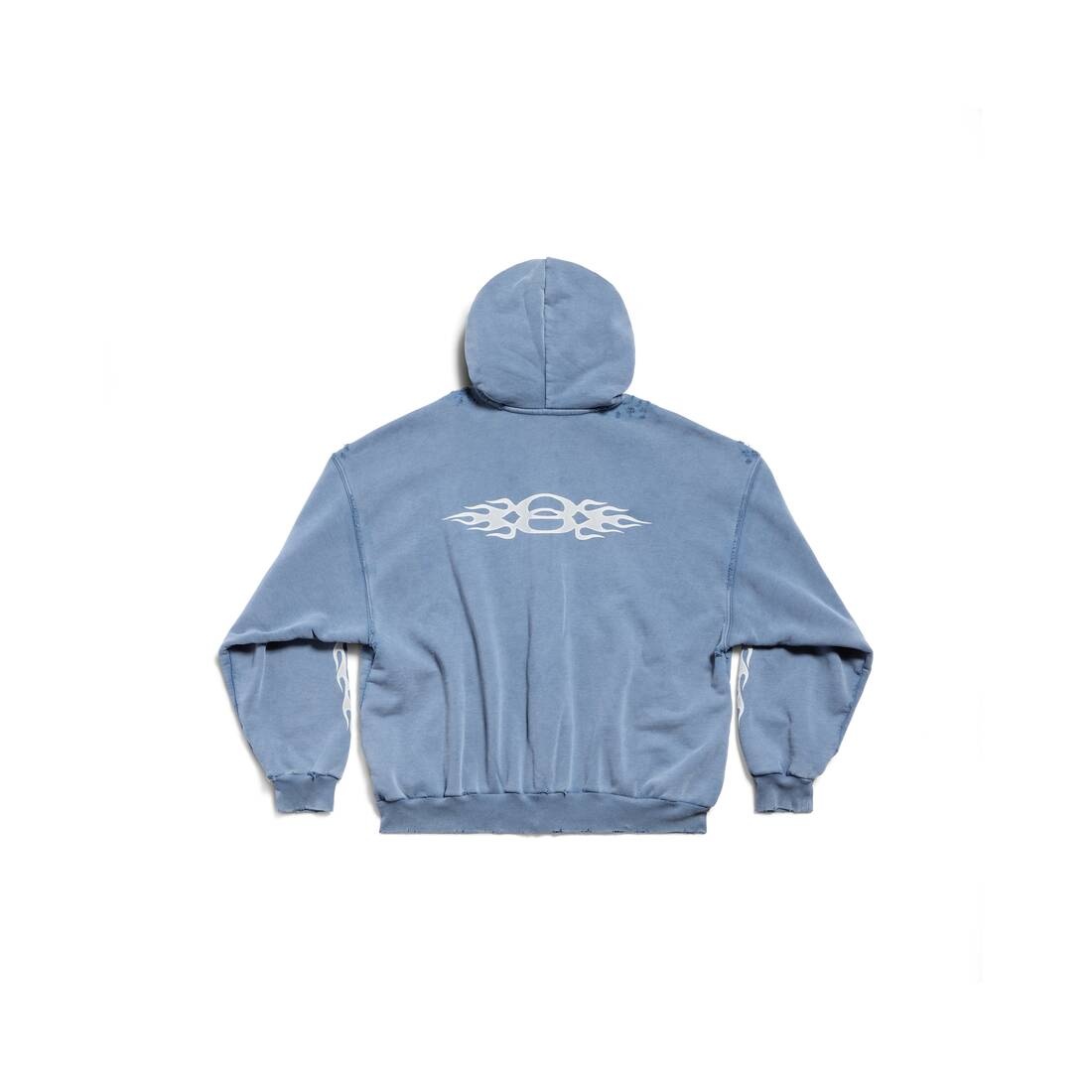 24PF new/BALENCIAGA バーニングユニティパーカー Hoodie Blue BALENCIAGA Men's Burning Unity Zip-up Hoodie Medium Fit in