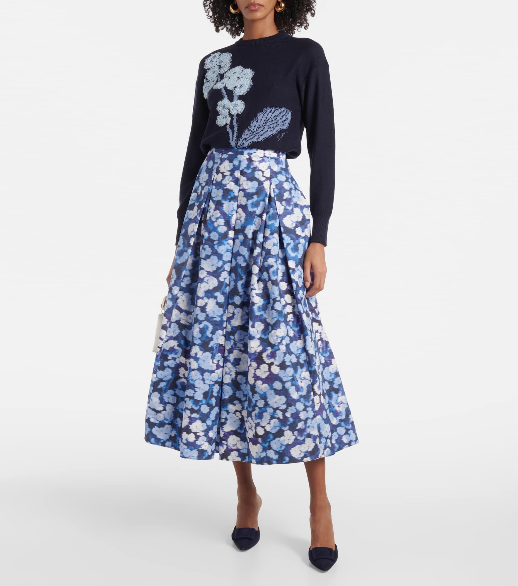 Floral pleated cotton midi skirt - 2