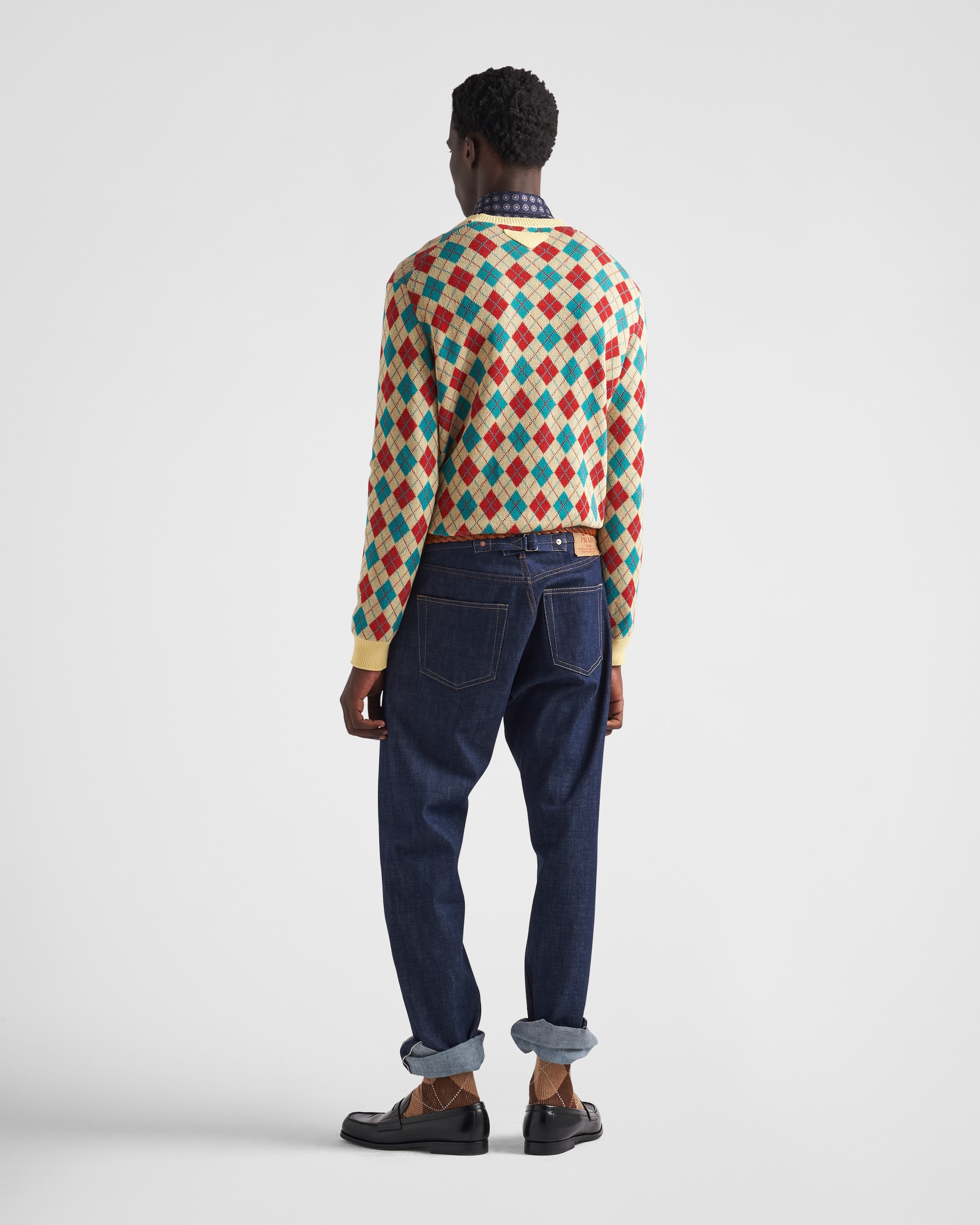 Cotton crew-neck sweater with diamond motif - 5