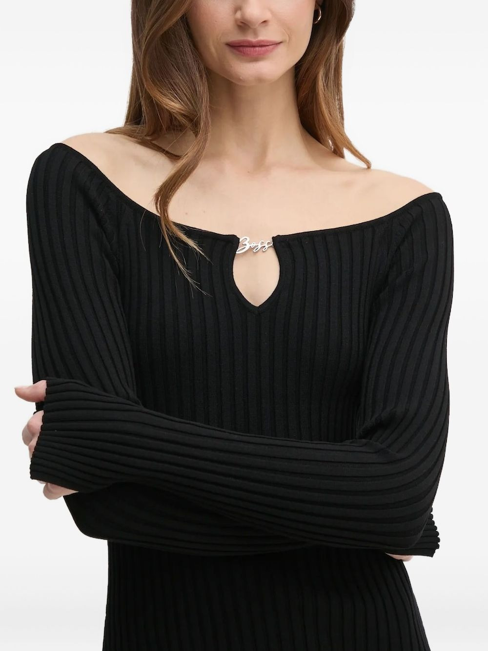 ribbed keyhole-neck dress - 3