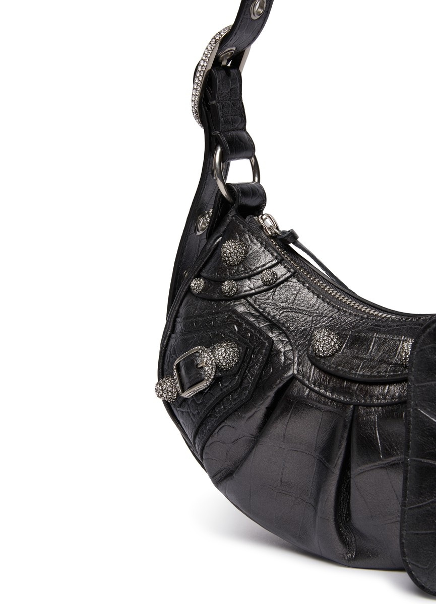 Le Cagole XS Shoulder Bag Crocodile Embossed With Rhinestones - 5