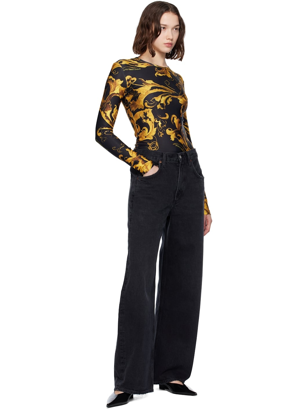 Black & Gold Lycra Bodysuit - 5