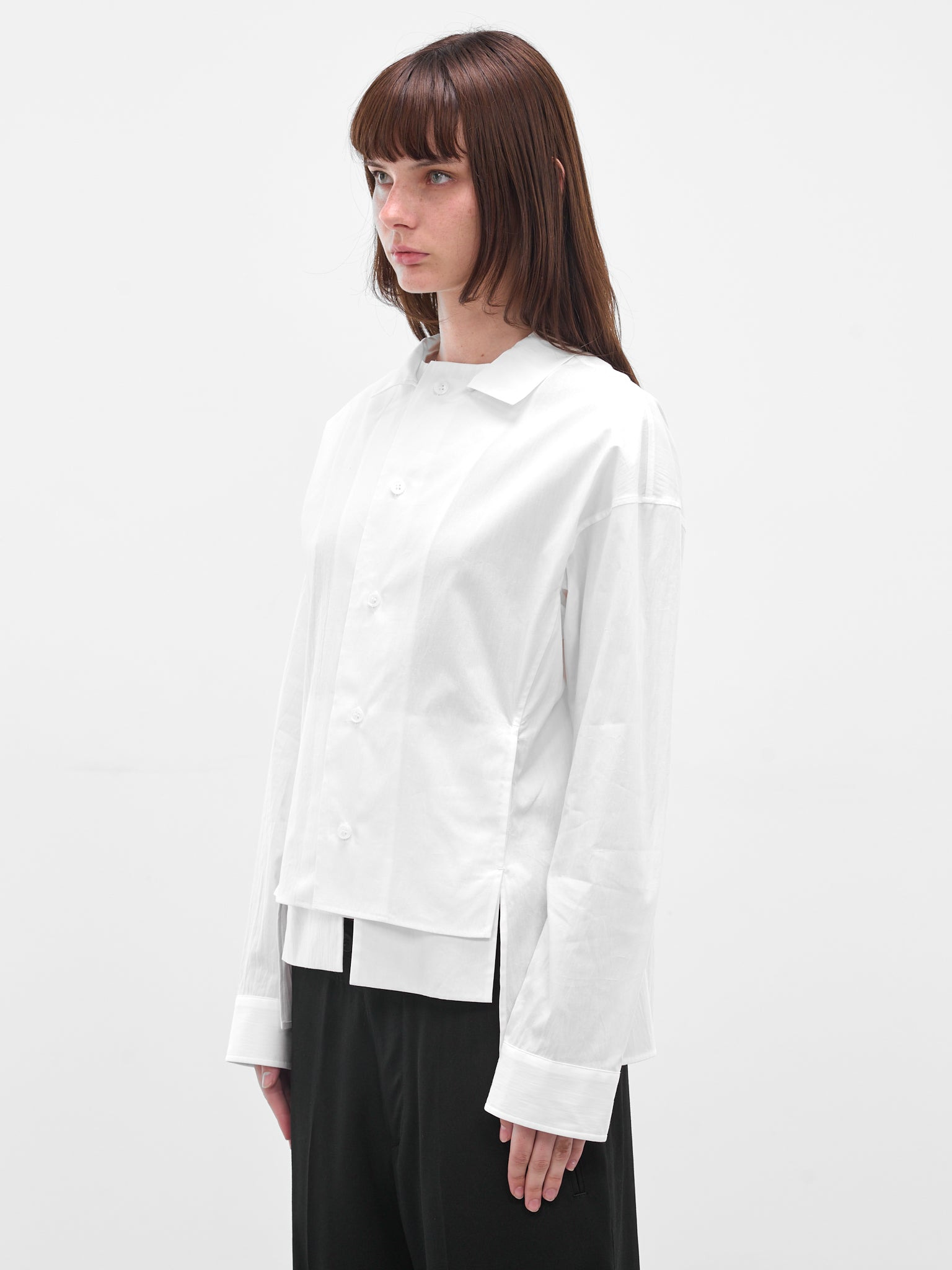 White Paneled Broadcloth Cotton Blouse - 2