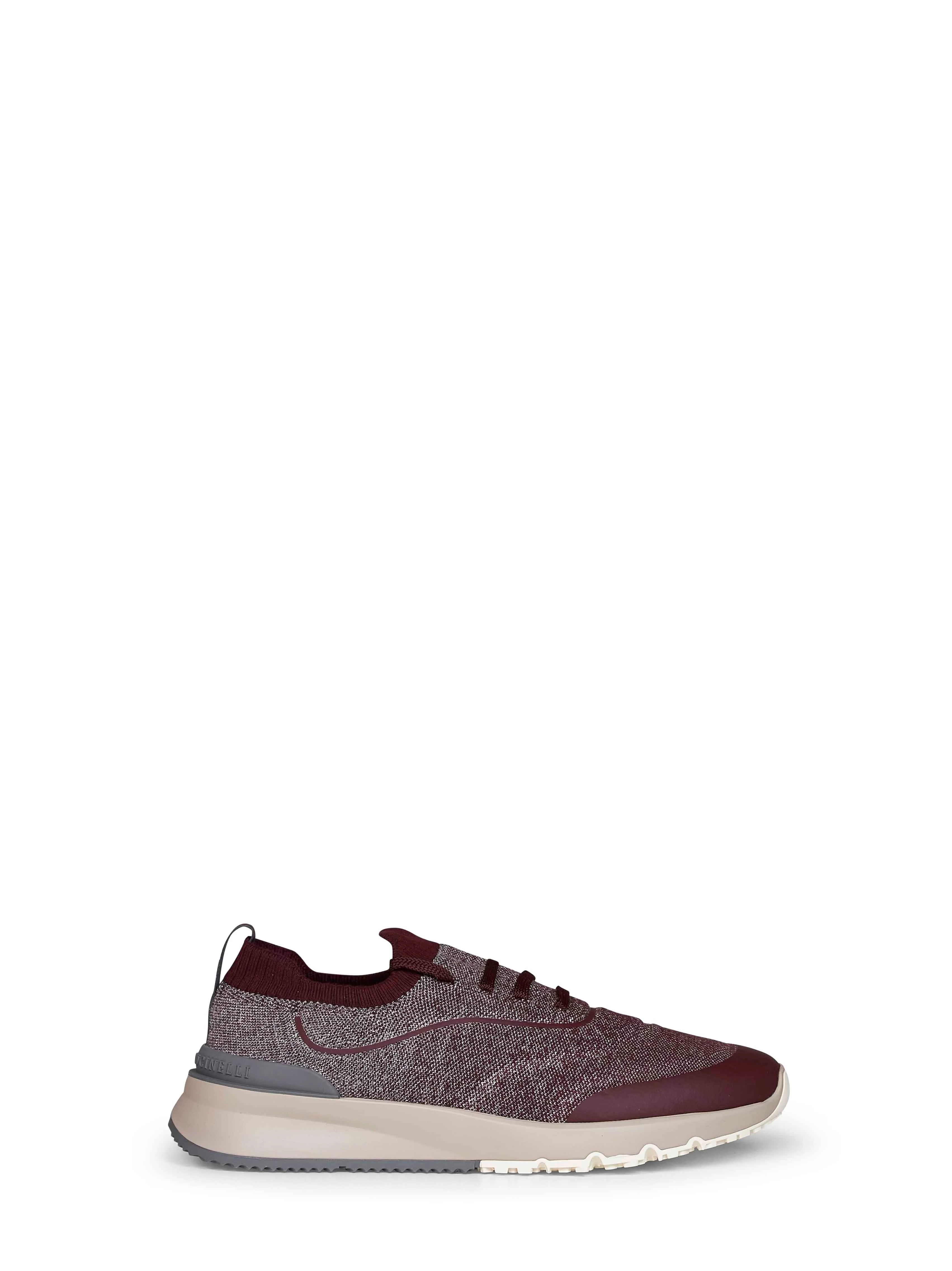 Brunello Cucinelli Men Stone And Burgundy Techno Cotton Knit Runners - 1