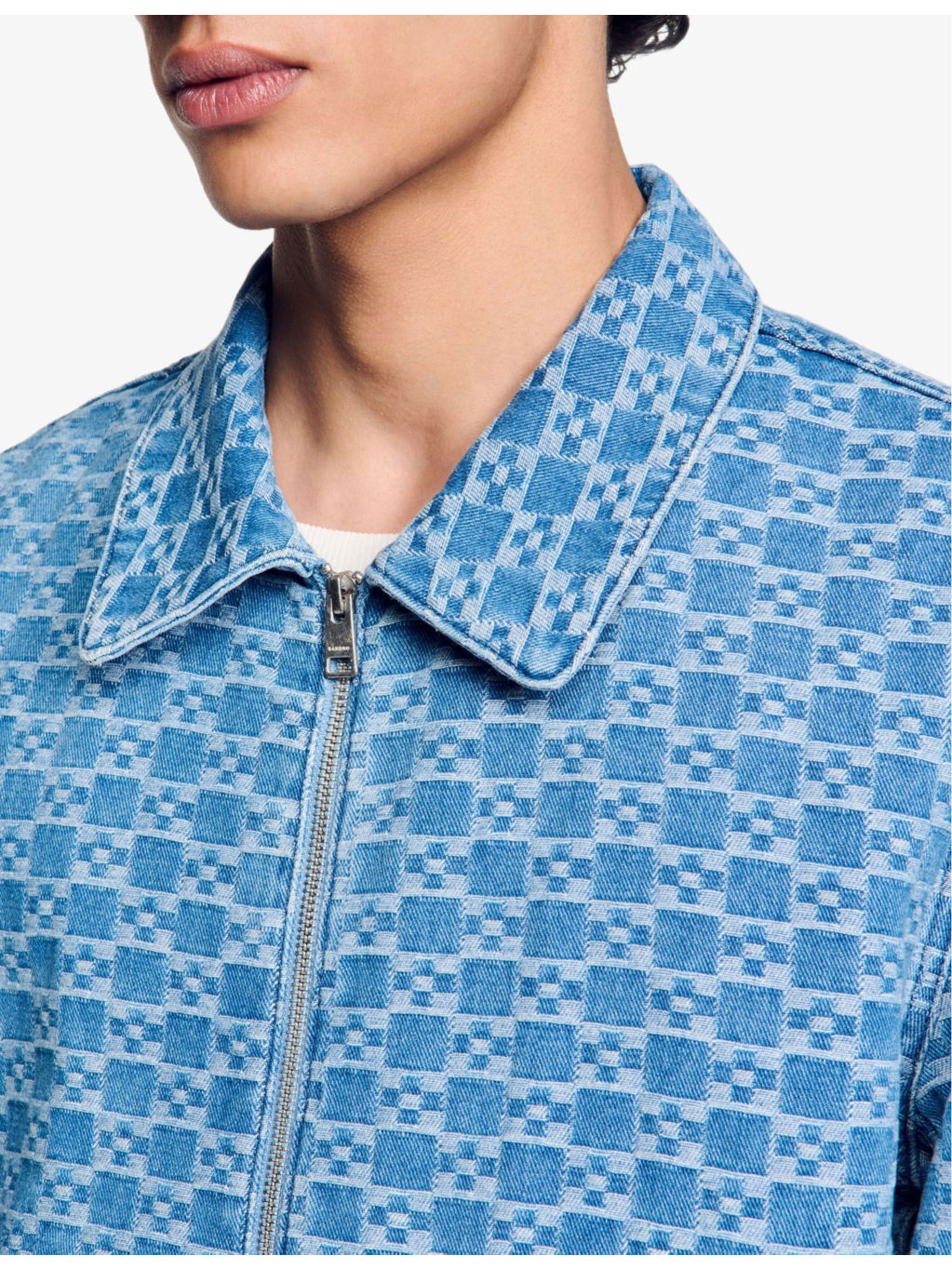 Monogram-Print Zip-Up Denim Jacket - 5