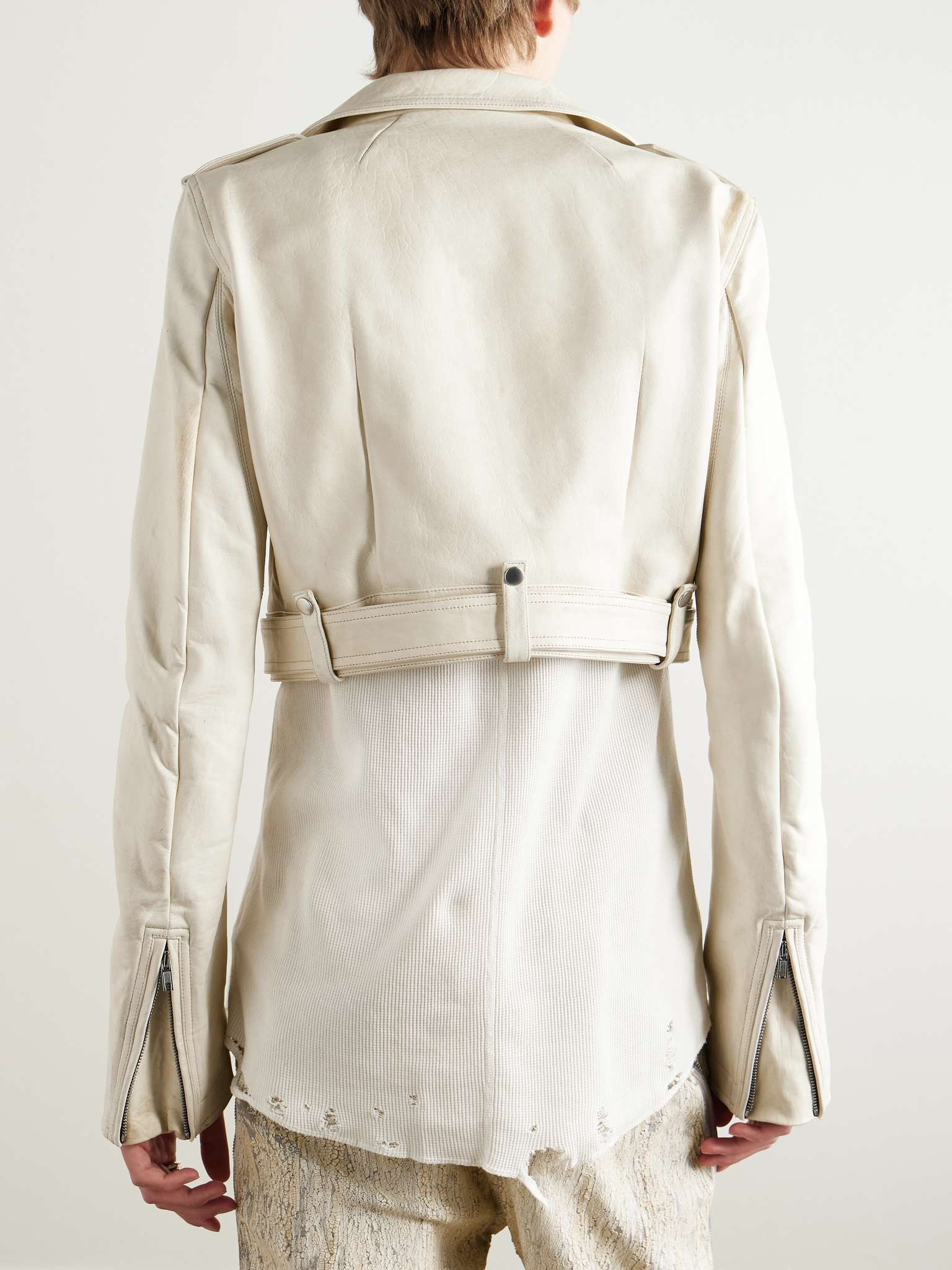 Belted Cropped Leather Jacket - 3