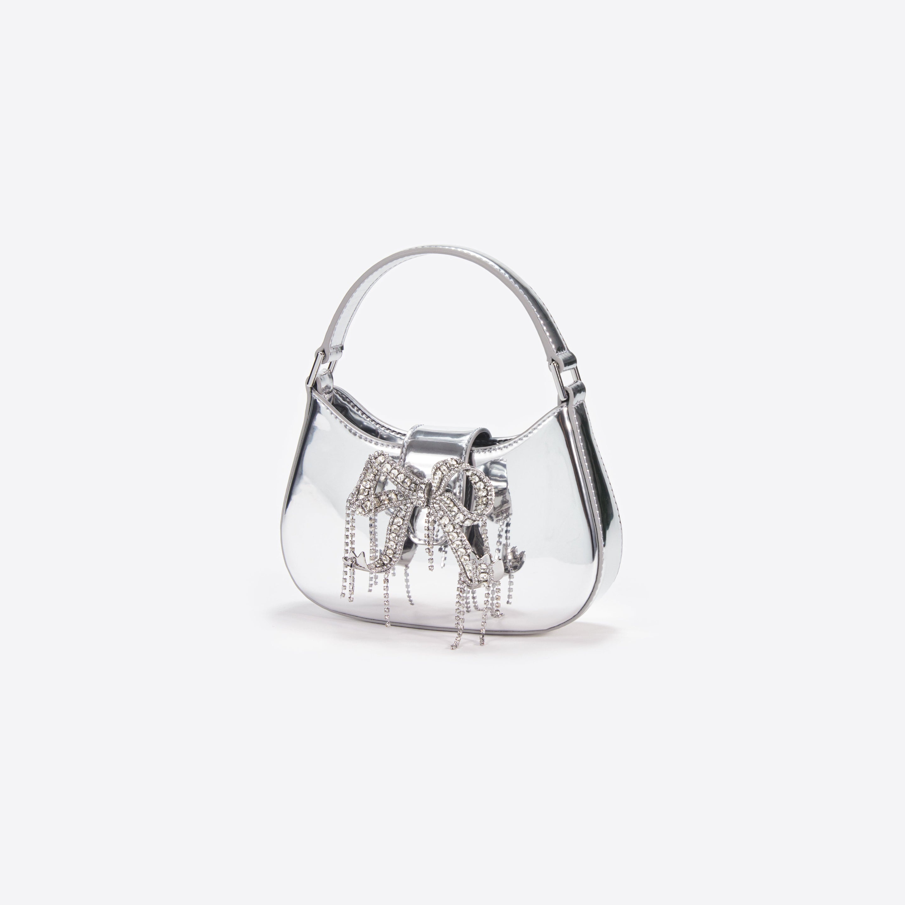 Silver Metallic Micro Embellished Crescent Bag - 2