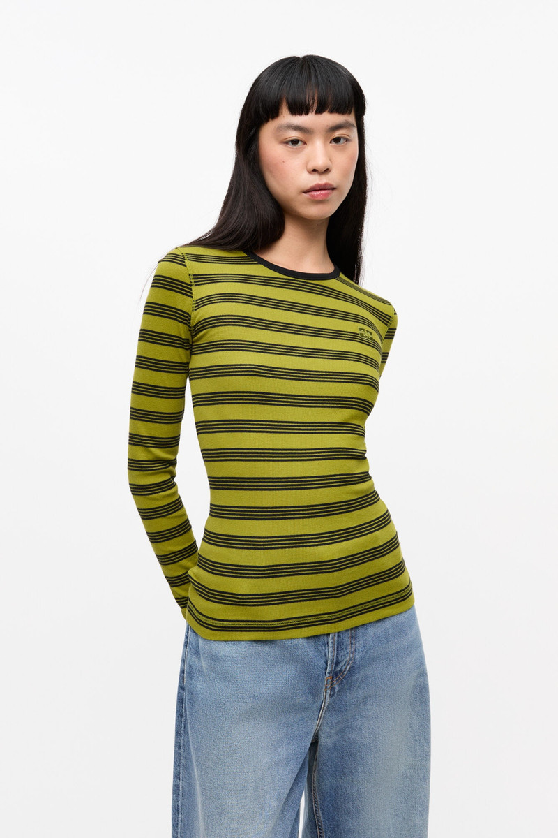 GANNI STRIPED SOFT COTTON RIB LONG SLEEVE T-SHIRT outlook