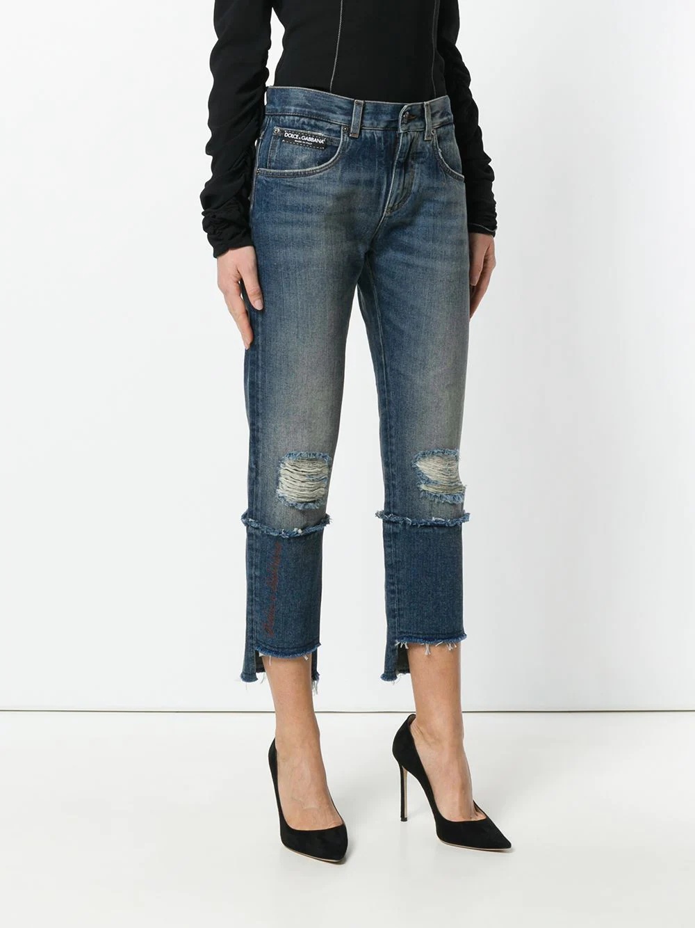 deconstructed logo patch jeans - 3