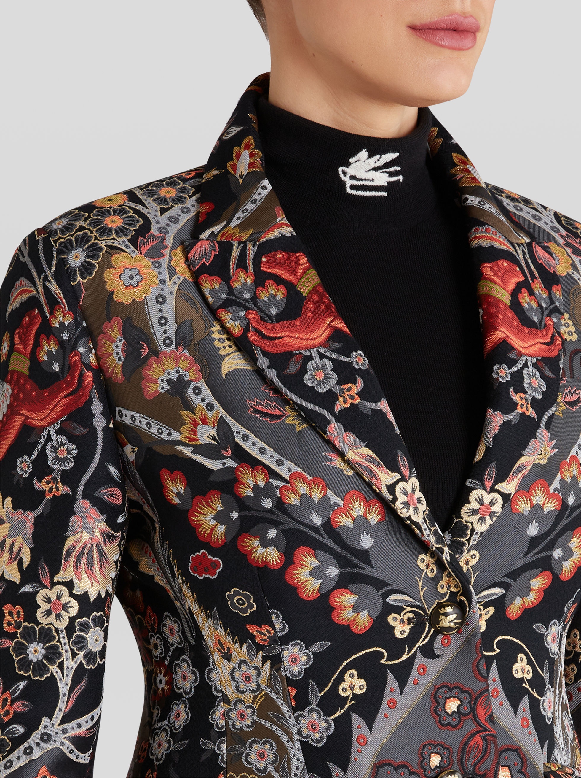 JACQUARD JACKET WITH FLORAL PATTERN AND PEGASO - 2