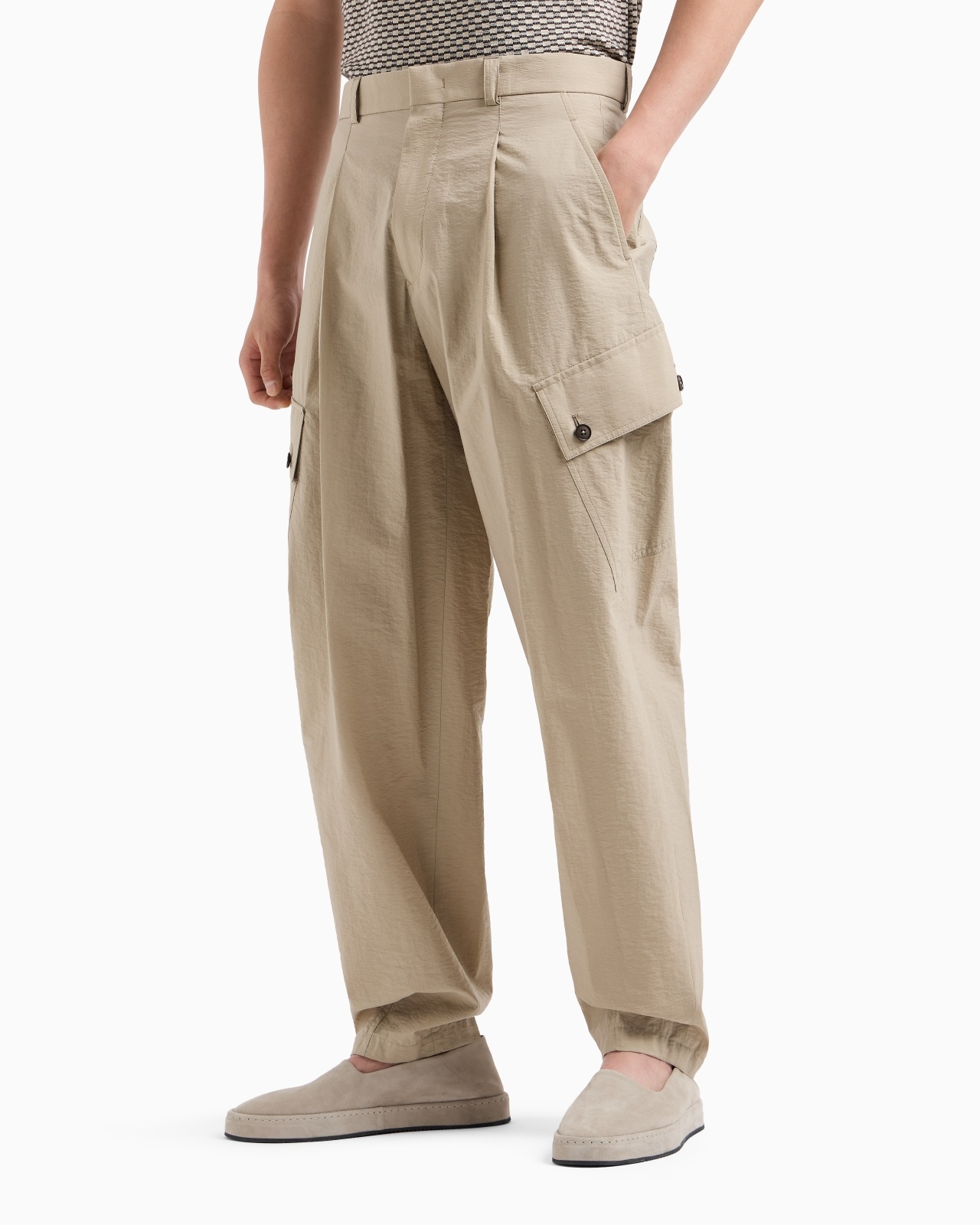 ONE-PLEAT CARGO TROUSERS IN COTTON CANVAS - 4
