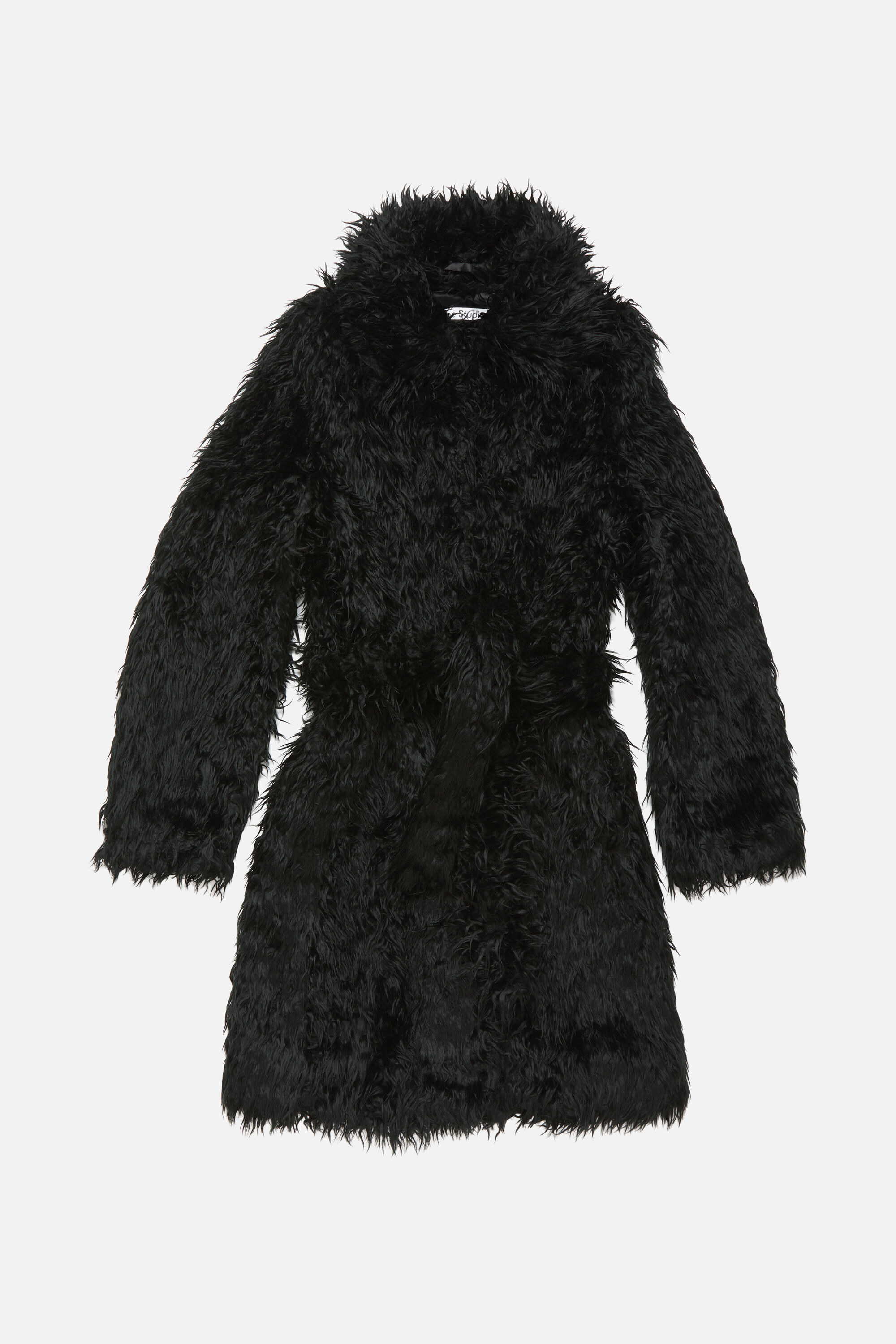 Faux fur belted coat - Black - 6