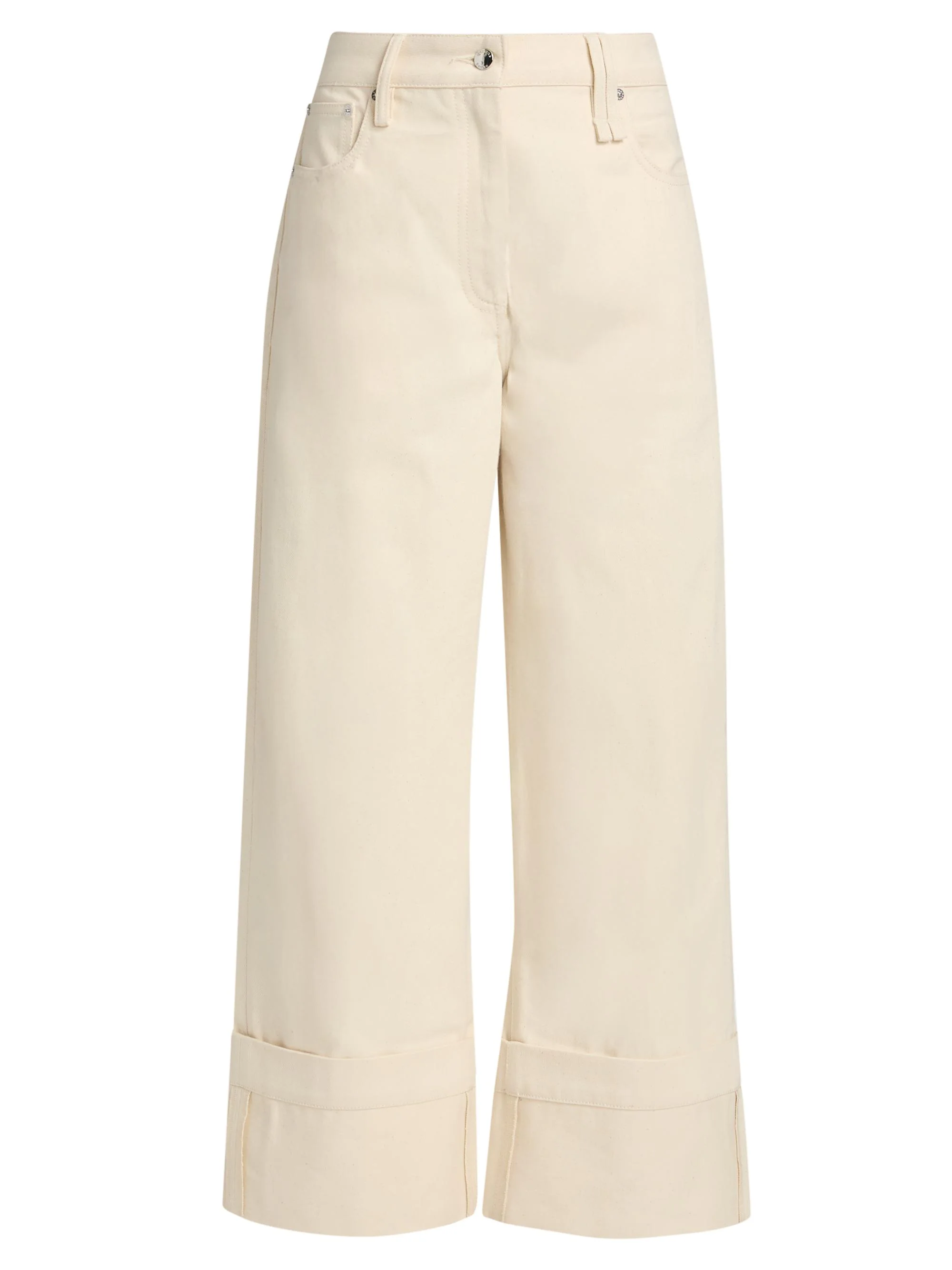 Women's Cuffed Hem Cotton Straight-Leg Jeans - Ecru - 1