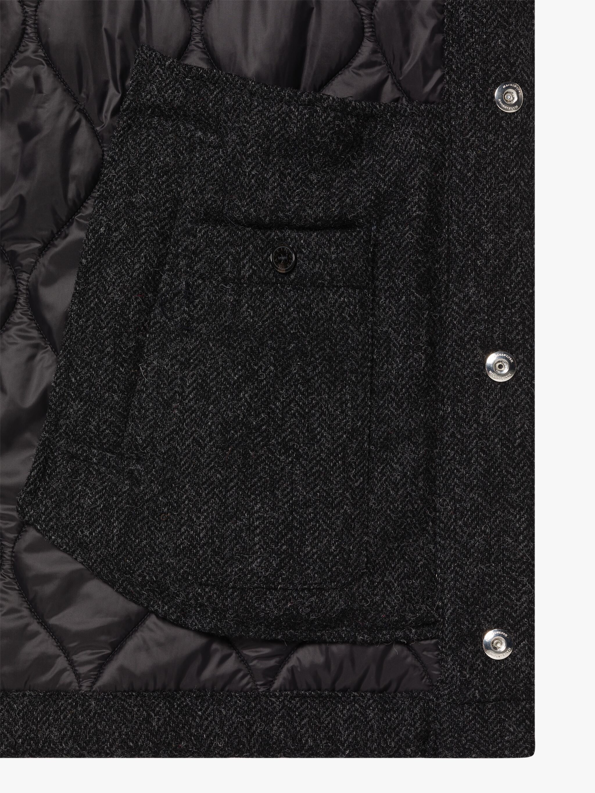 TEEMING CHARCOAL HERRINGBONE WOOL QUILTED COACH JACKET - 6