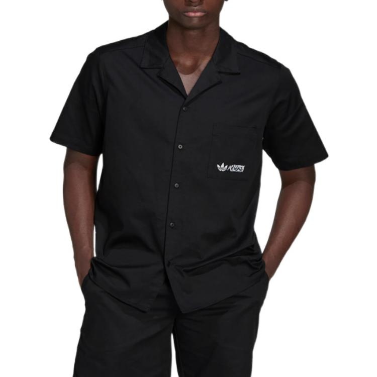 adidas originals Solid Color Logo Sports Short Sleeve Shirt Black HT1654 - 2