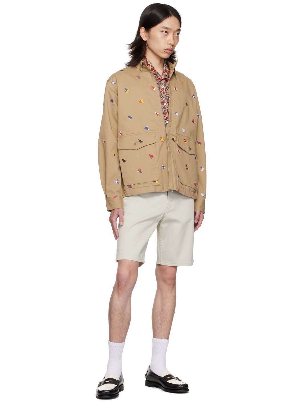 Beige Embroidered-Graphic Jacket - 4