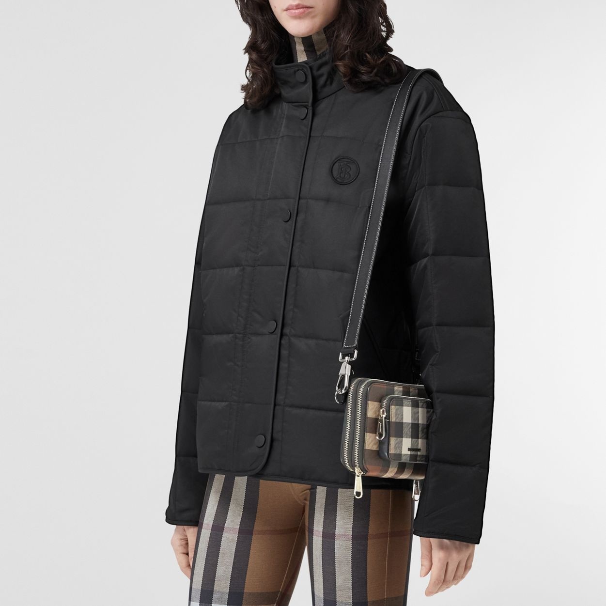 Check and Leather Crossbody Bag - 11