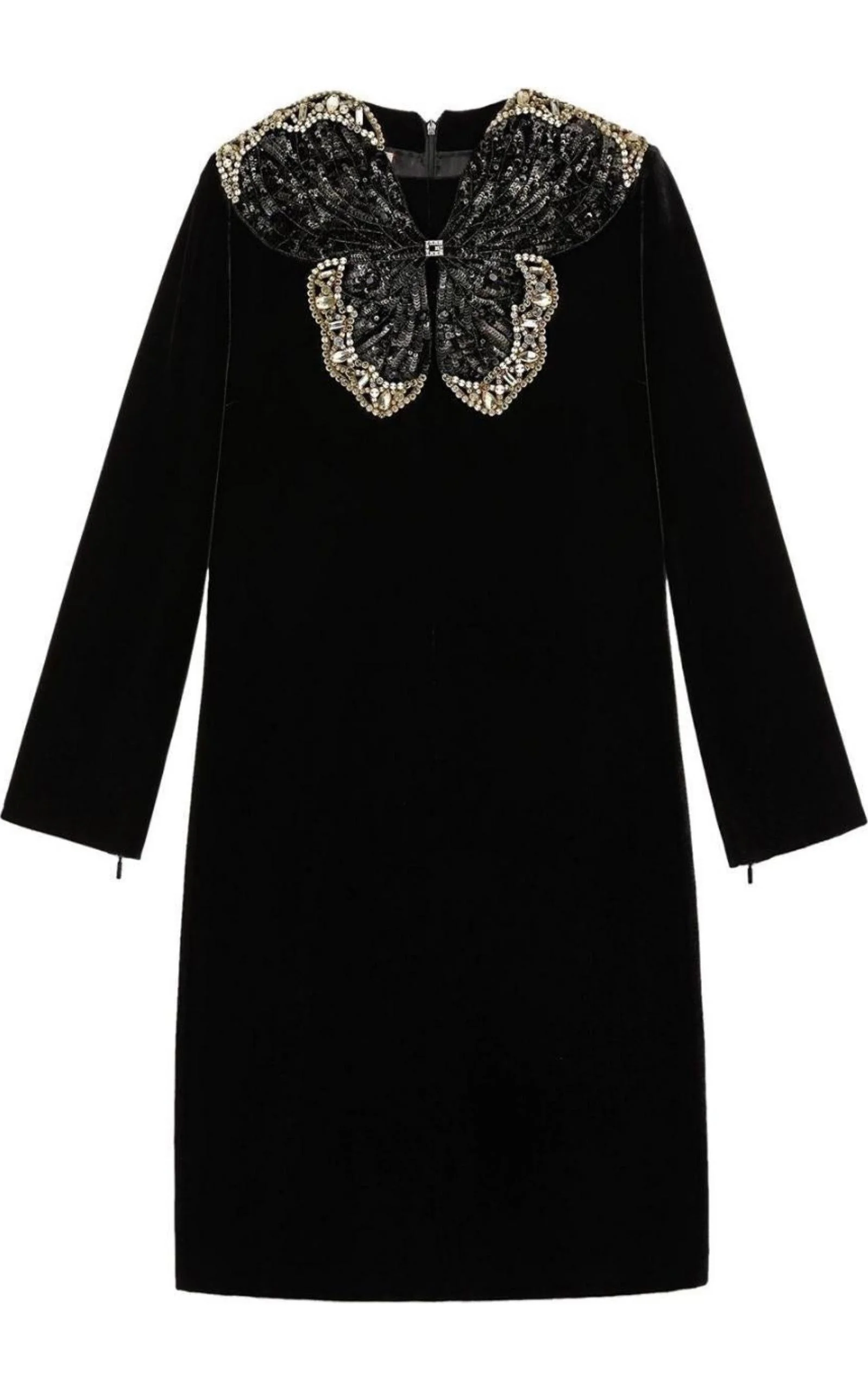 Short velvet dress with sequin butterfly - 1
