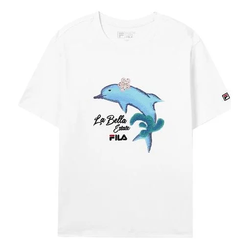 (WMNS) FILA Dolphin Printing Casual Sports Short Sleeve White F51W128107F-WT - 1