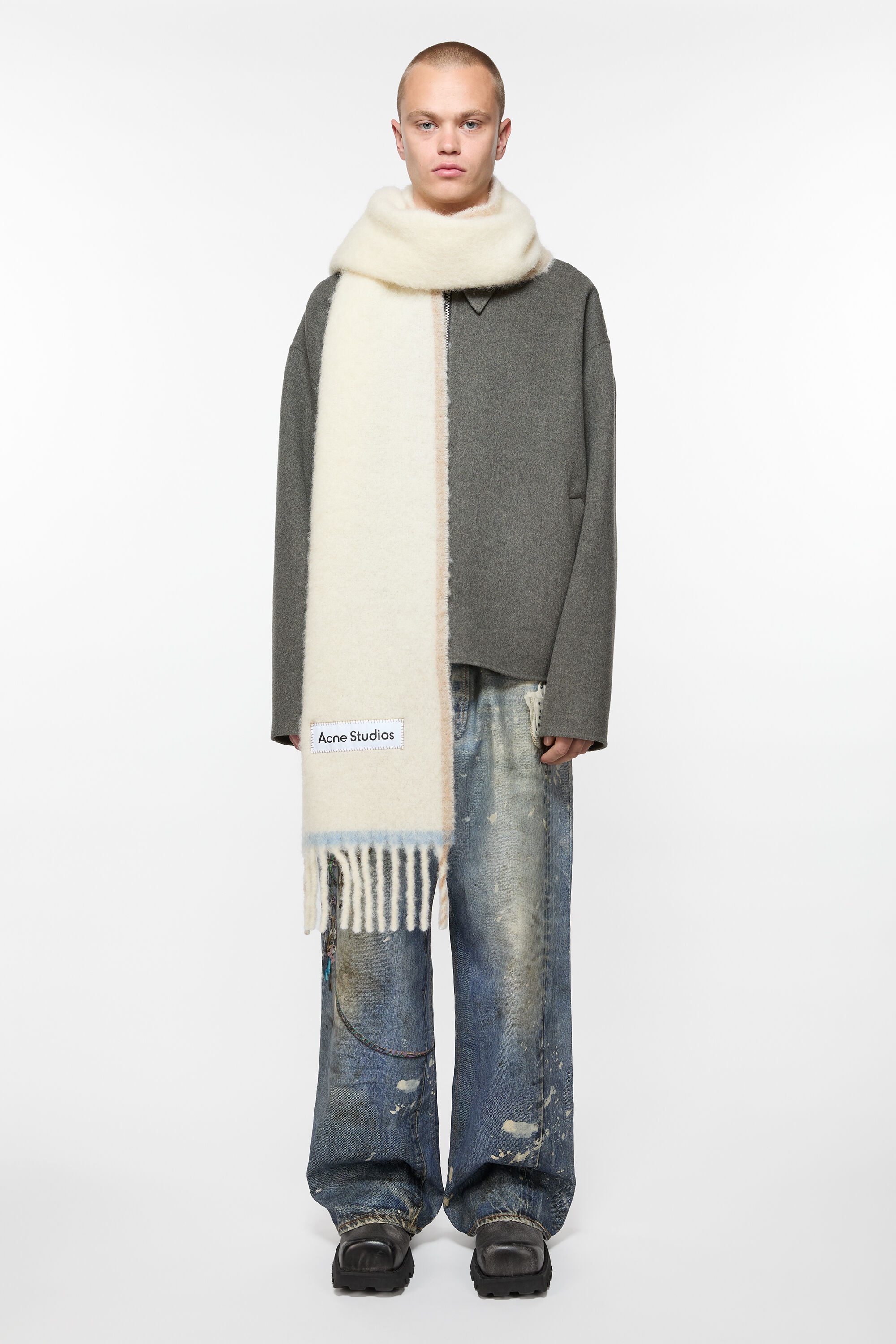 Wool mohair scarf - Narrow - White - 3