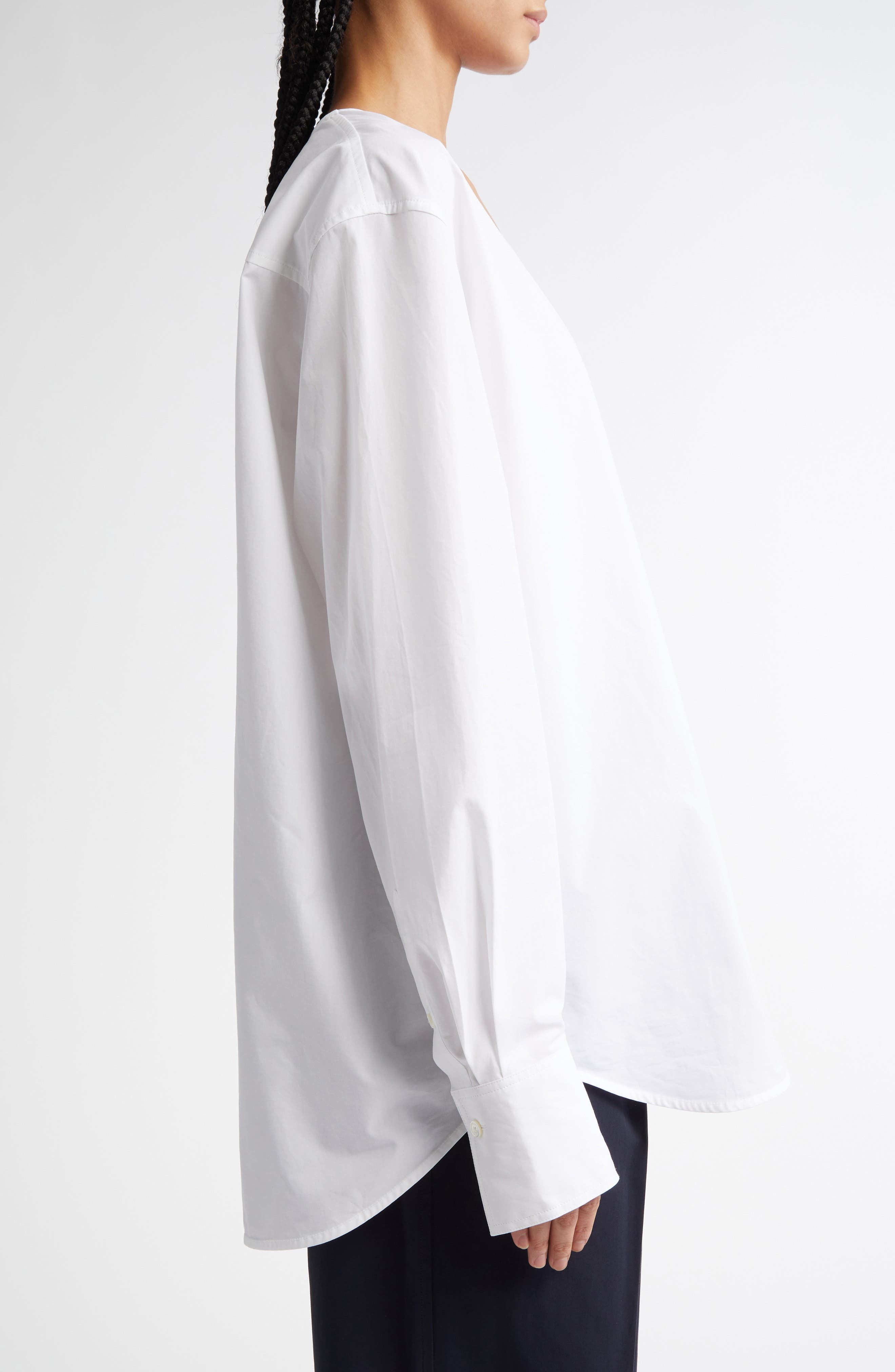 TOTEME Deep V-Neck Organic Cotton Tunic Top in White at Nordstrom - 4