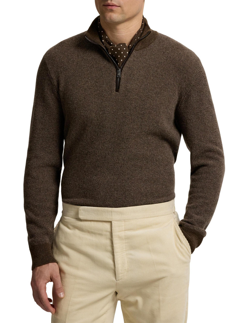 Men's Cashmere Quarter-Zip Sweater - Taupe Multi 3