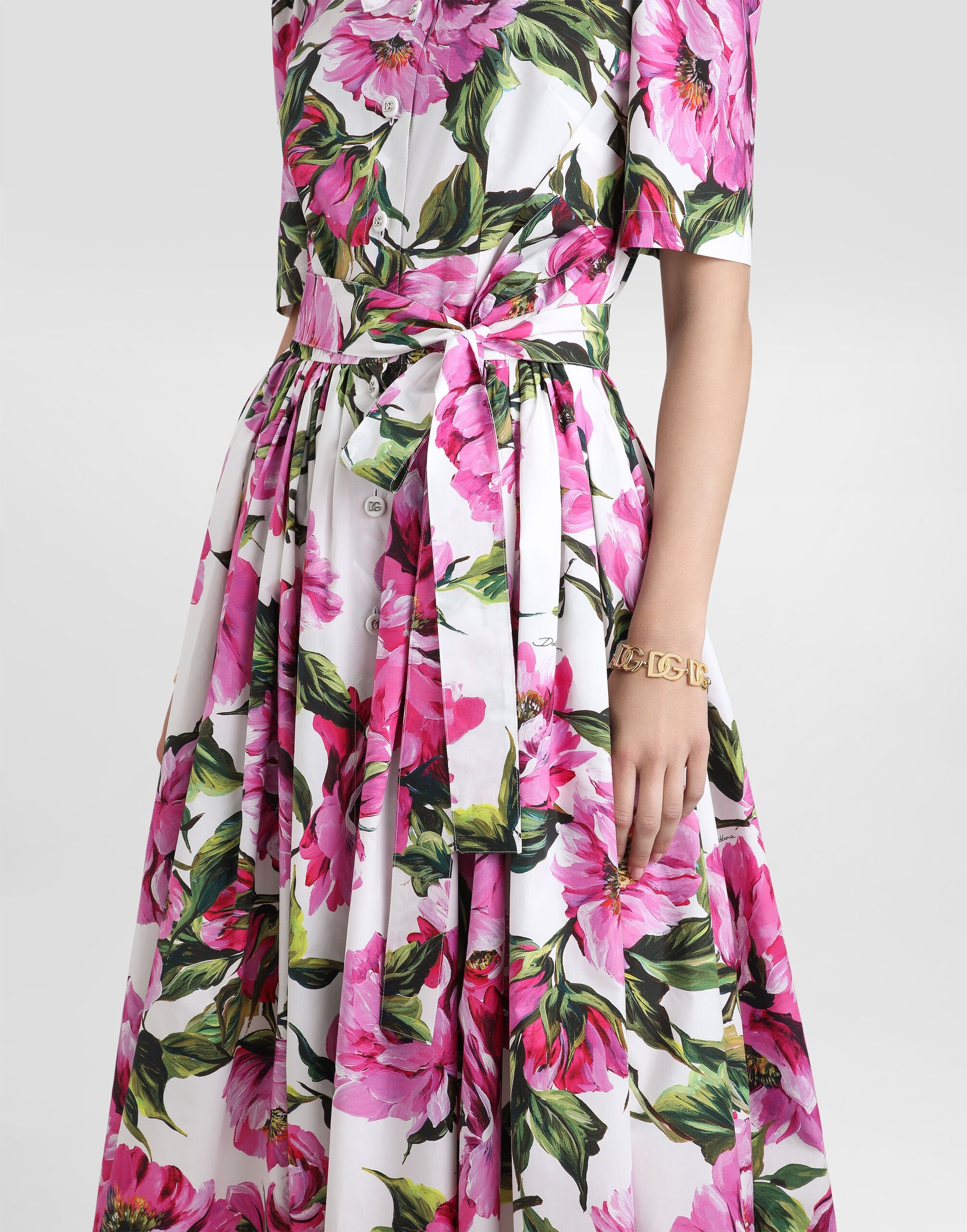 Cotton jacquard corset dress with floral print - 5