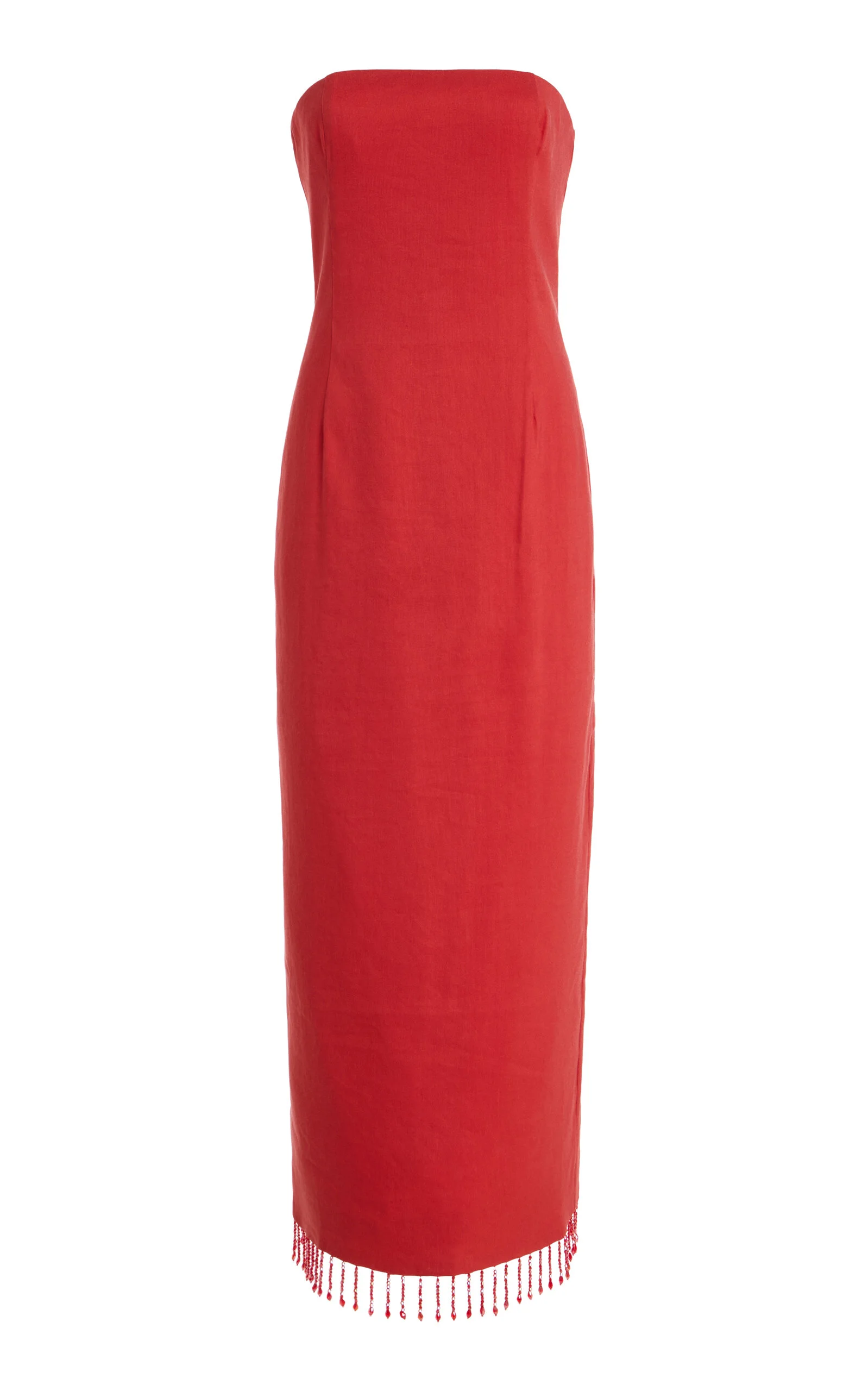 Flame Strapless Linen-Blend Midi Dress orange - 1
