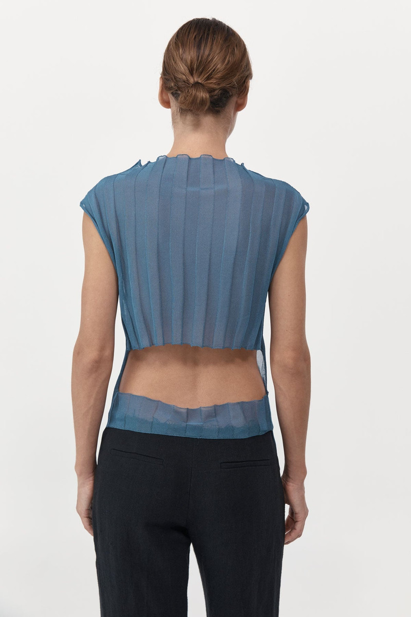 Fine Pleat Knit Top - Steel Blue 3