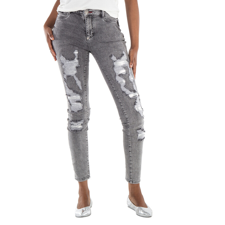 Philipp Plein Destroyed High-Waist Denim Jeggings - 3