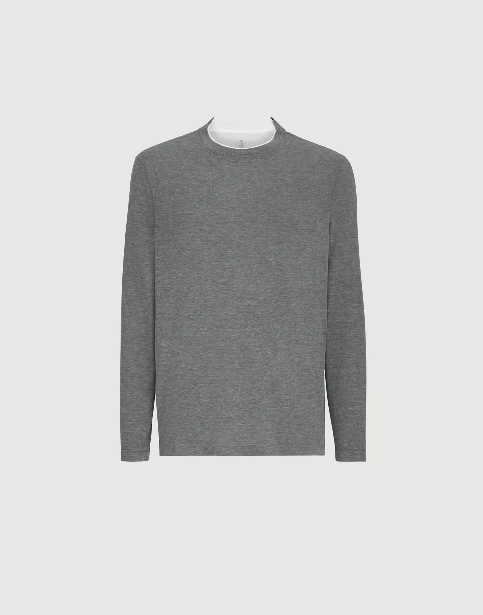 Silk and cotton lightweight jersey long sleeve crew neck T-shirt with contrast detail - 1