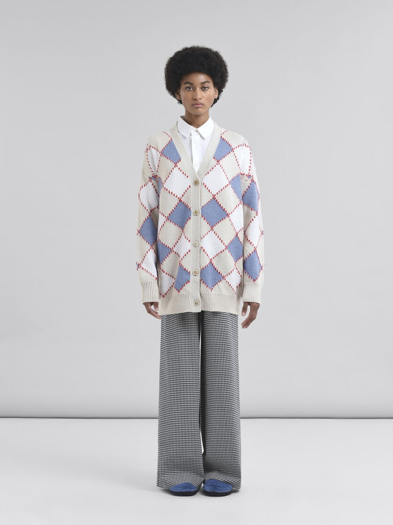 Marni WHITE WOOL ARGYLE CARDIGAN outlook