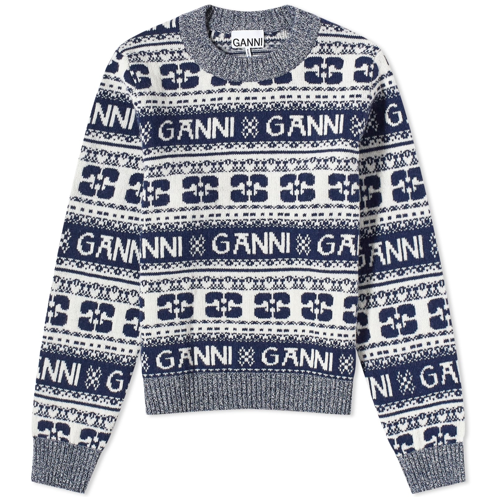 GANNI Logo Wool Mix O-Neck Pullover - 1