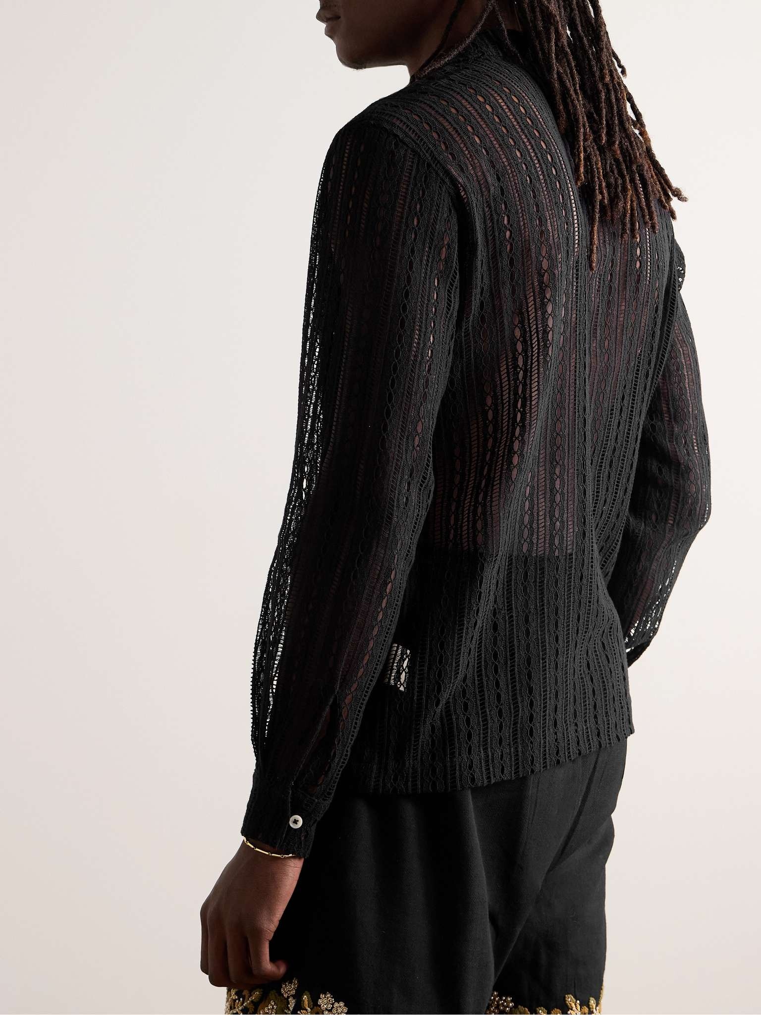 Meandering Camp-Collar Cotton-Lace Shirt - 3