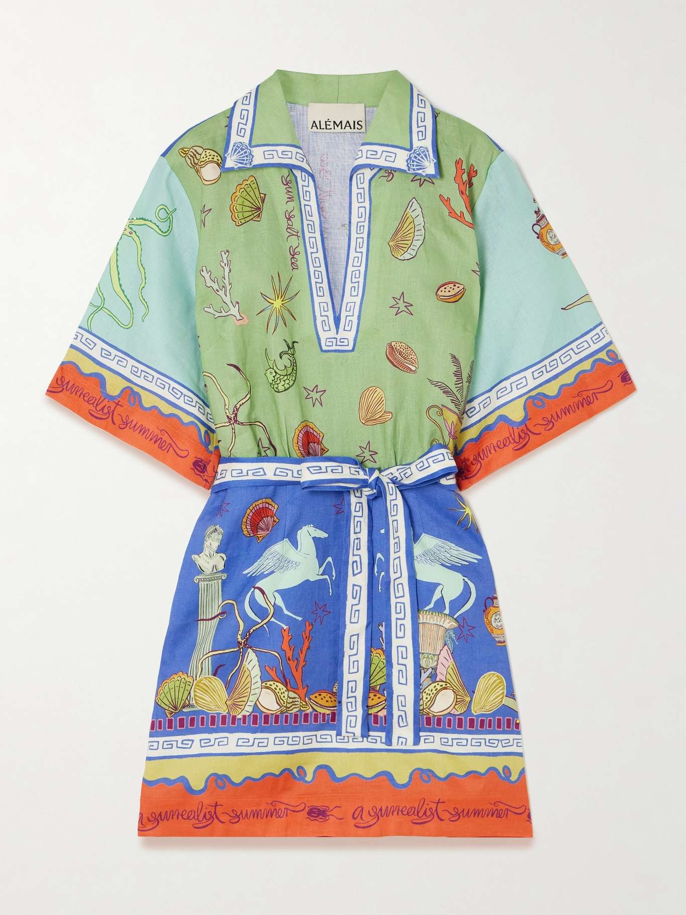 +  Sam Pauletto Surrealist Summer belted printed linen mini dress Multi - 1