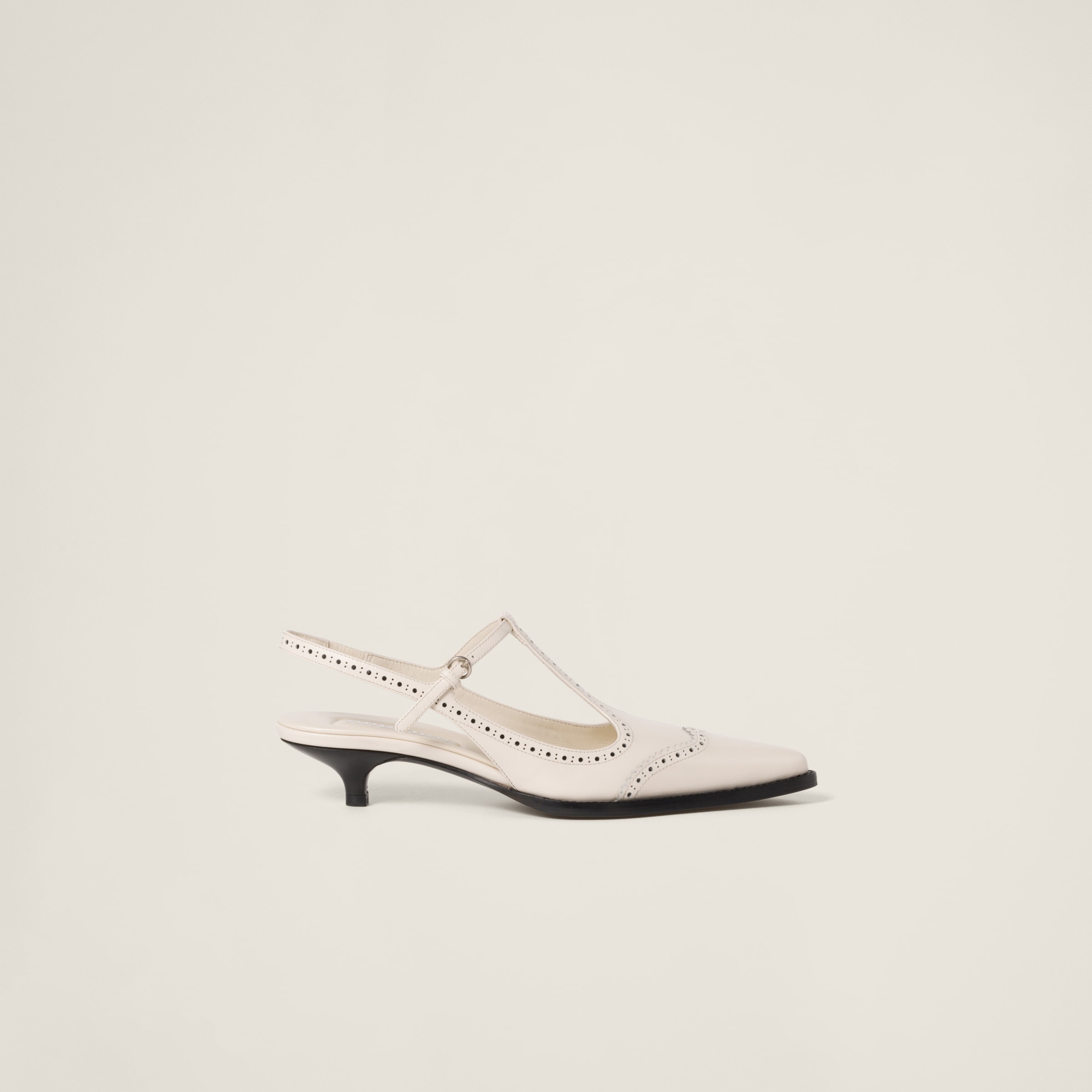 Brushed leather brogue slingback T-strap pumps - 2