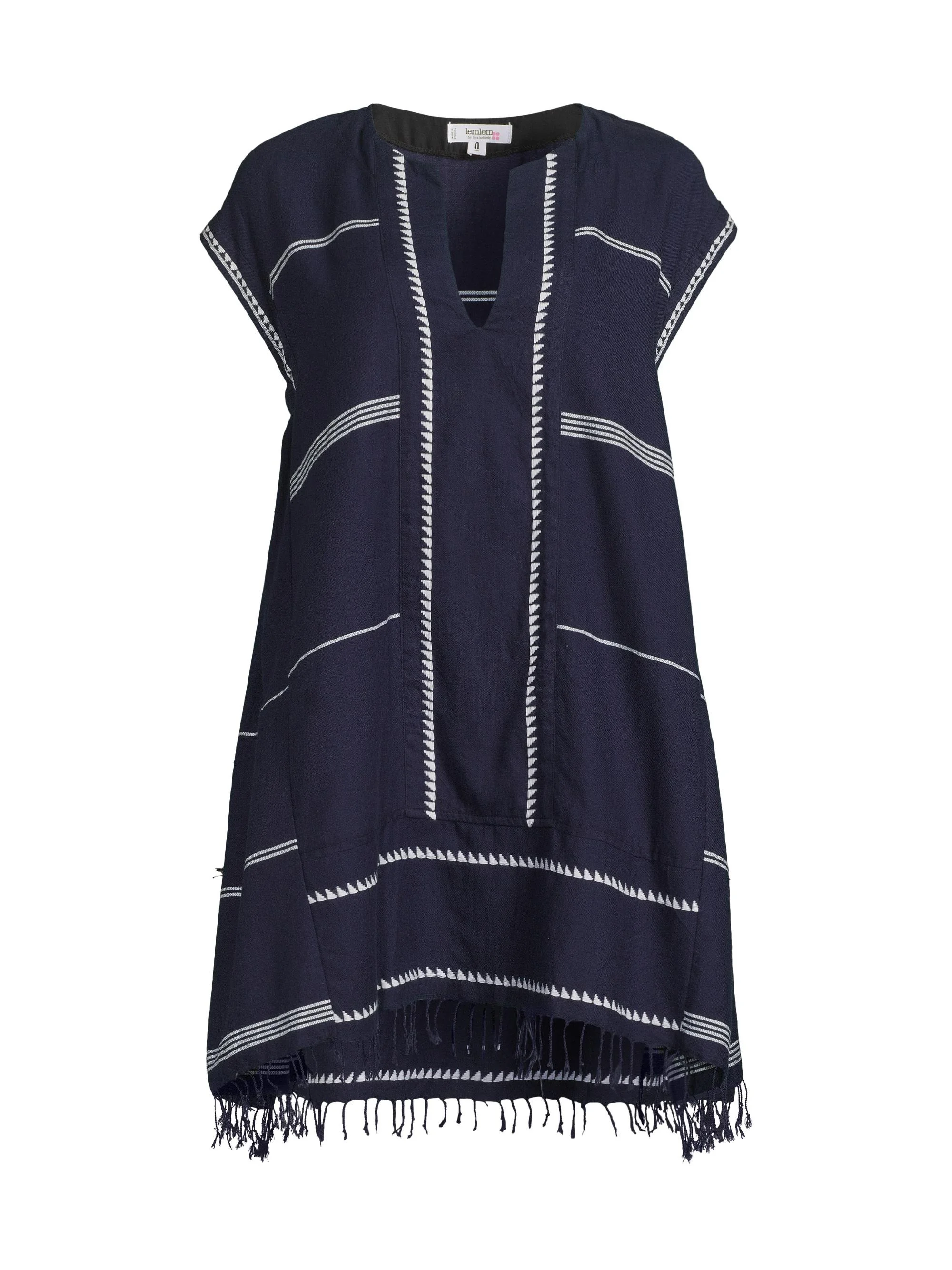 Women's Elina Cotton V-Neck Caftan - Navy - 1