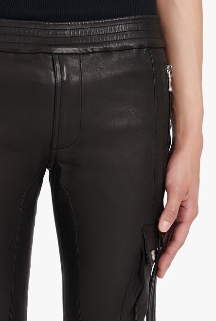 Slim cut black leather pants - 6