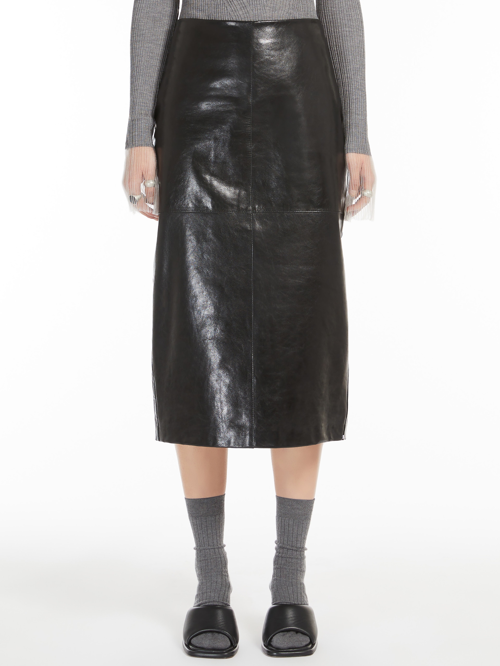 BAIRO Nappa-leather midi skirt - 3