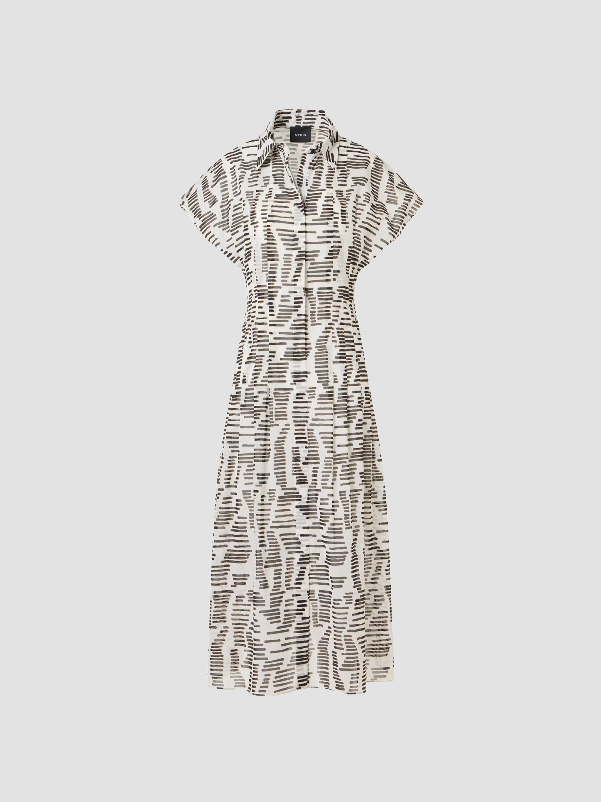 Women's Printed Cotton Midi Shirtdress - Ecru Black - 1